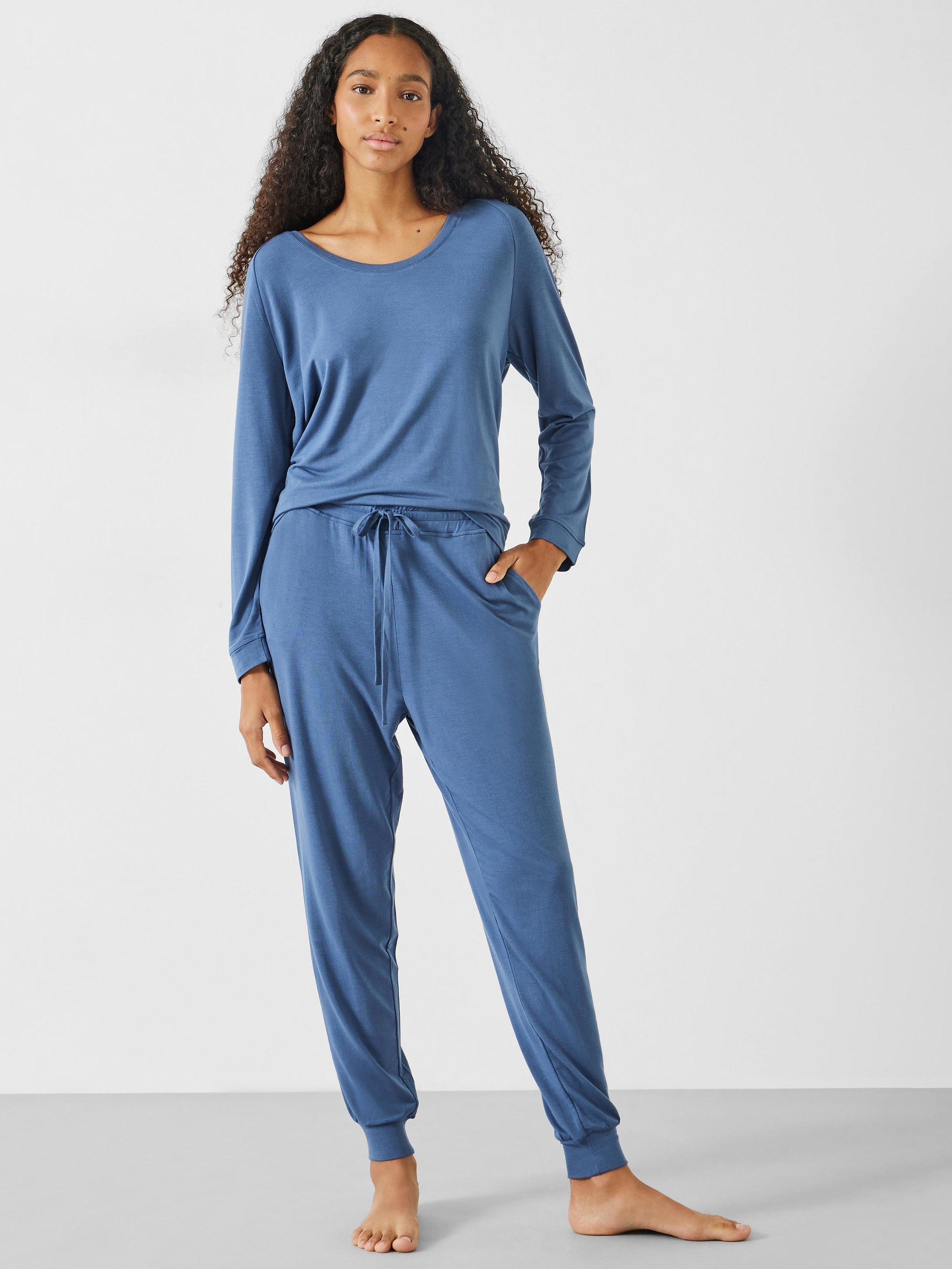 HUSH Ayla Scoop Neck Jersey Pyjama Set, Blue Grey