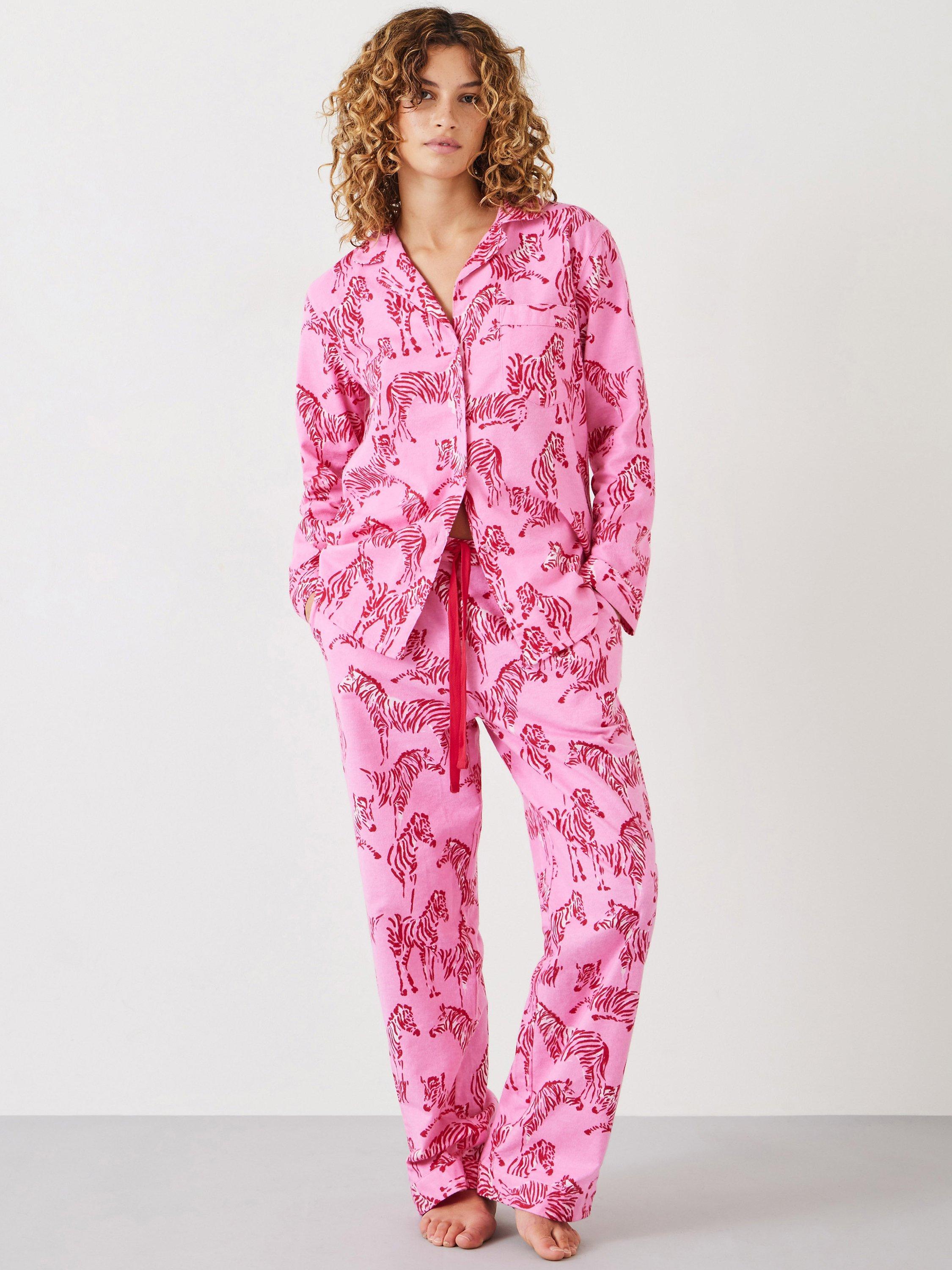 HUSH Liv Sketchy Zebra Shirt Pyjama Set, Pink