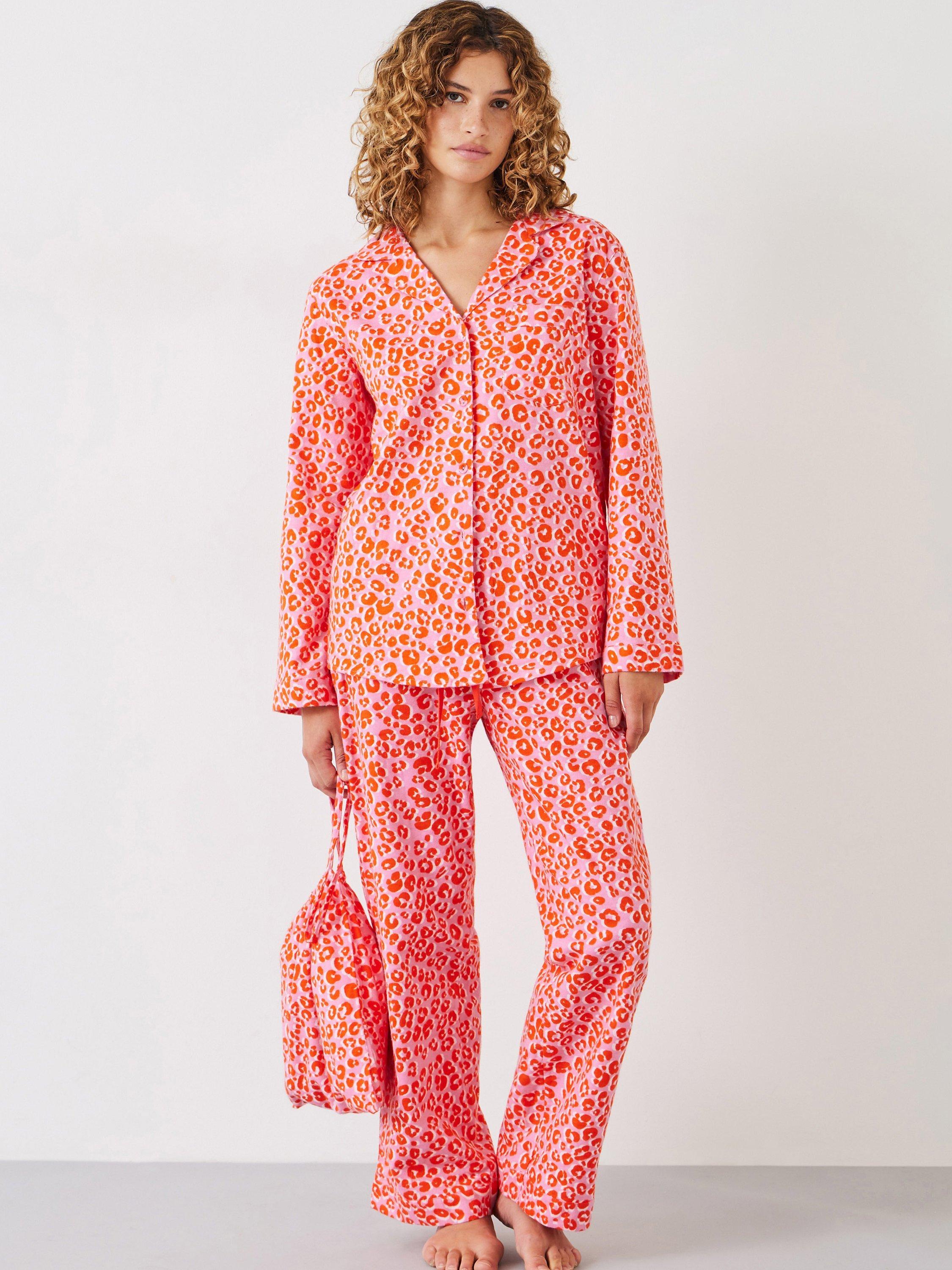 HUSH Liv Leopard Print Shirt Pyjama Set Pink