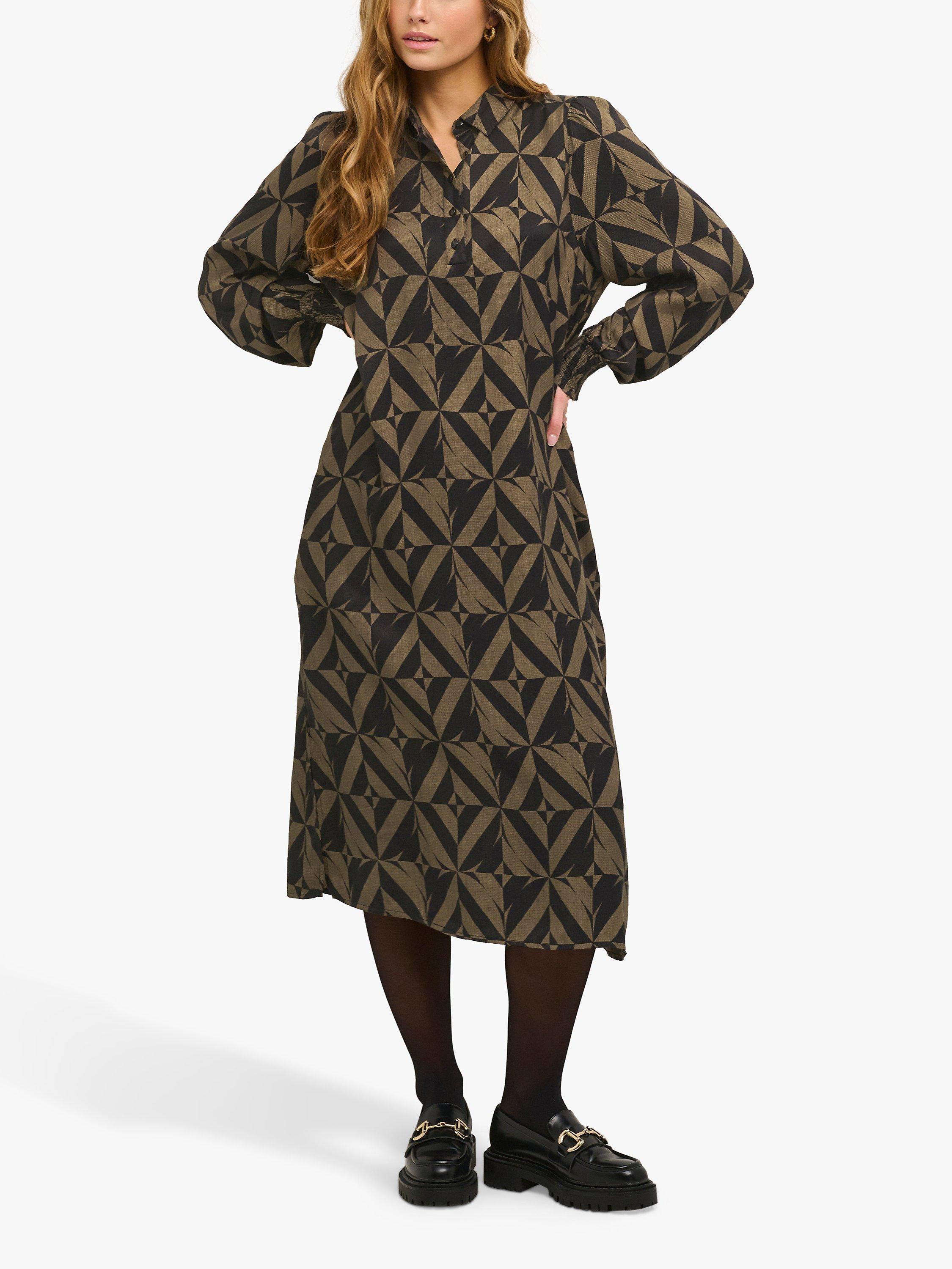 KAFFE Razi Geometric Print Dress, Canteen/Black