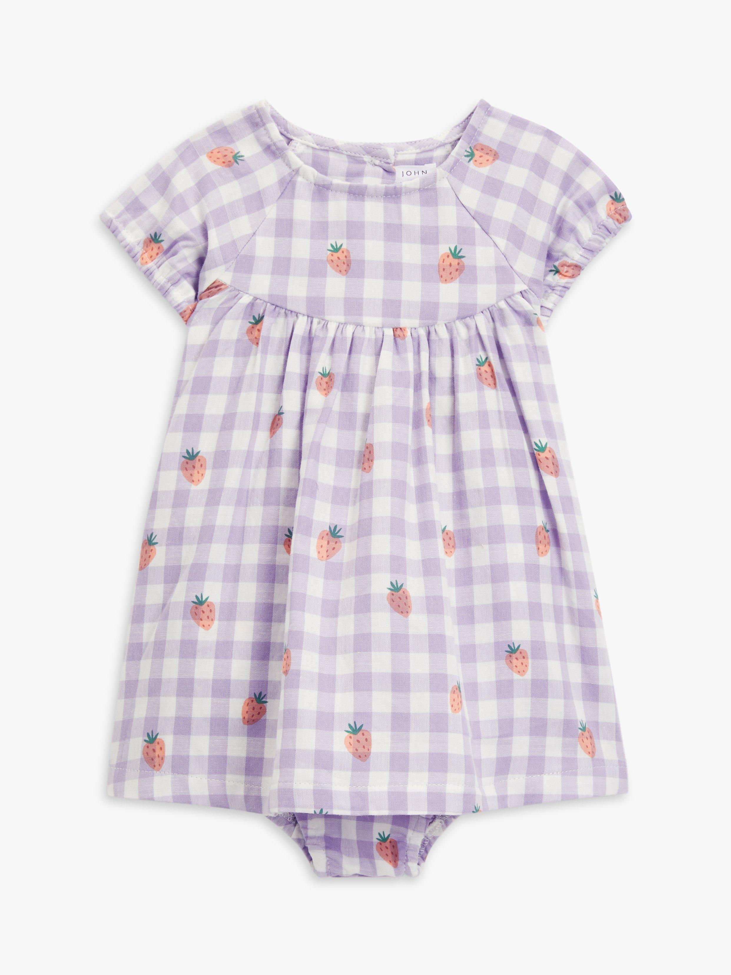 John Lewis Baby Strawberry Gingham Muslin Dress, Multi