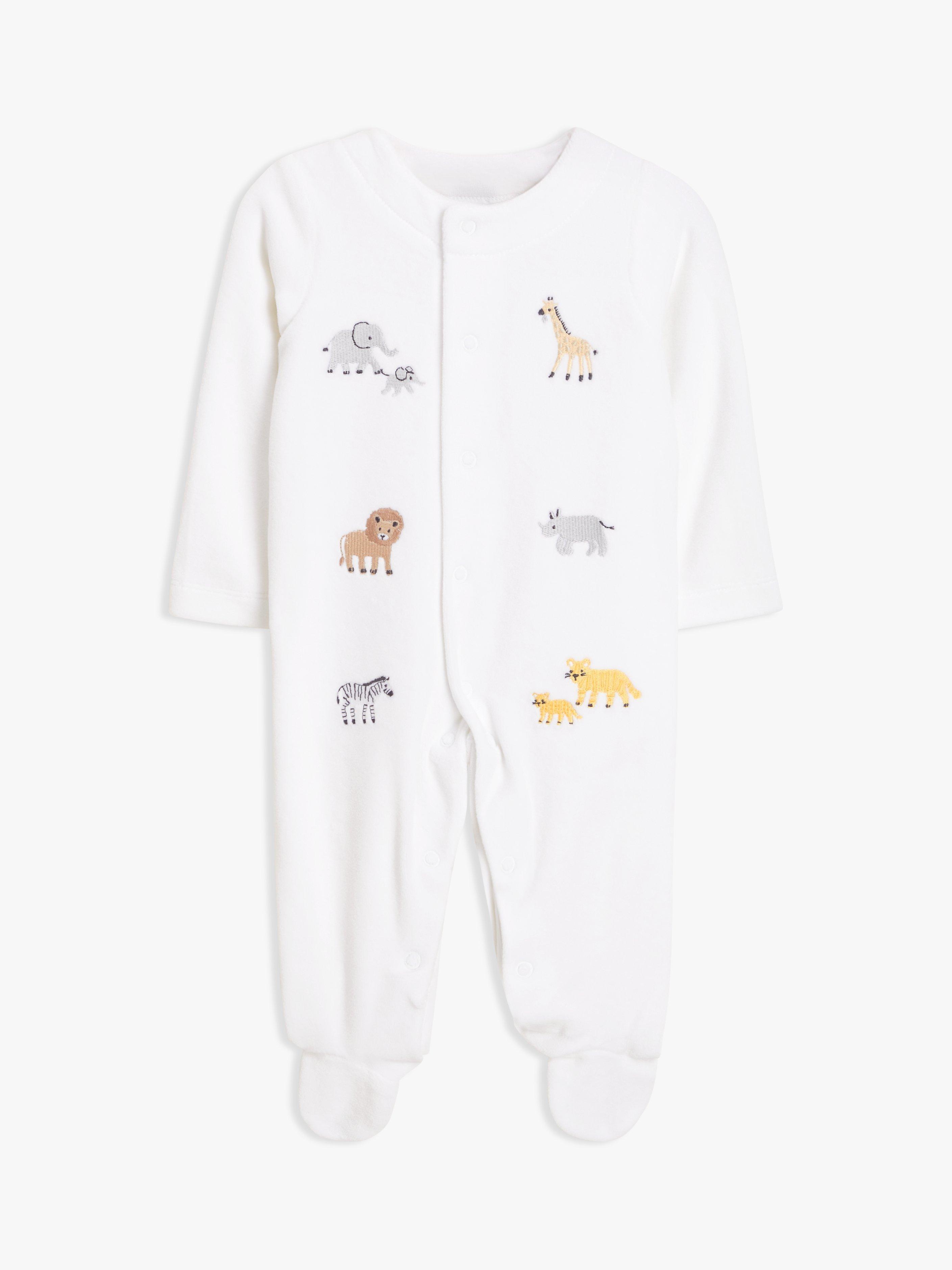 John Lewis Baby Safari Animal Velour Sleepsuit, Cream, Tiny Baby