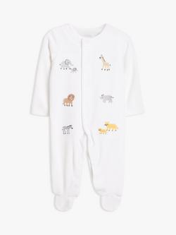 John Lewis Baby Safari Animal Velour Sleepsuit, Cream, Cream