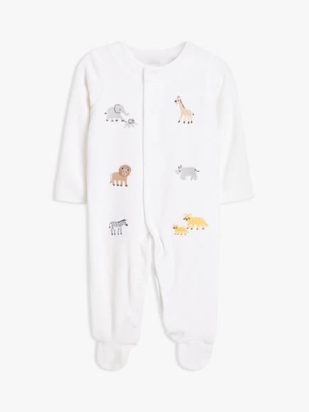 John Lewis Baby Safari Animal Velour Sleepsuit, Cream, Cream