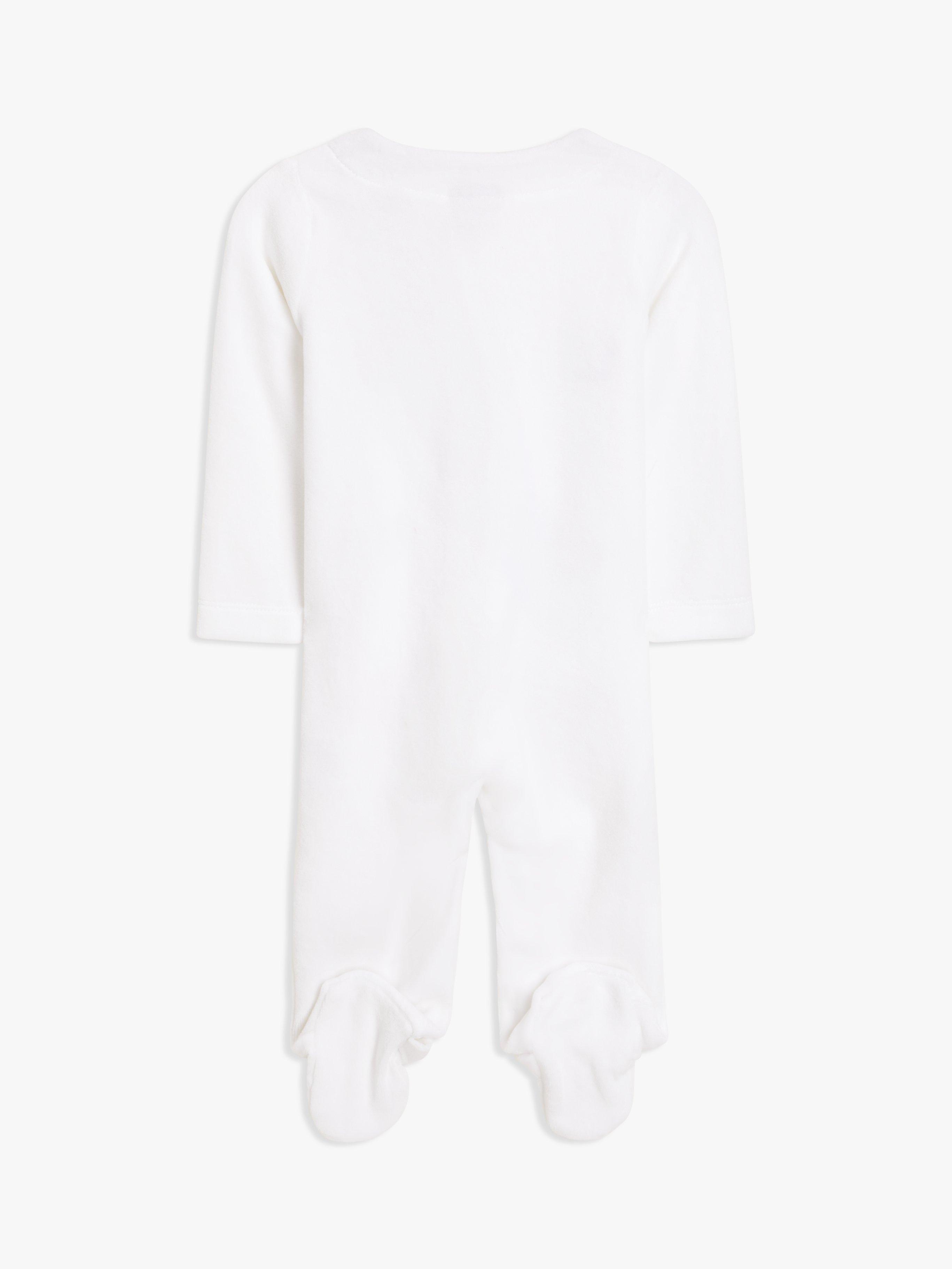 Product image 2 of 3, which shows John Lewis Baby Safari Animal Velour Sleepsuit, Cream, Tiny Baby