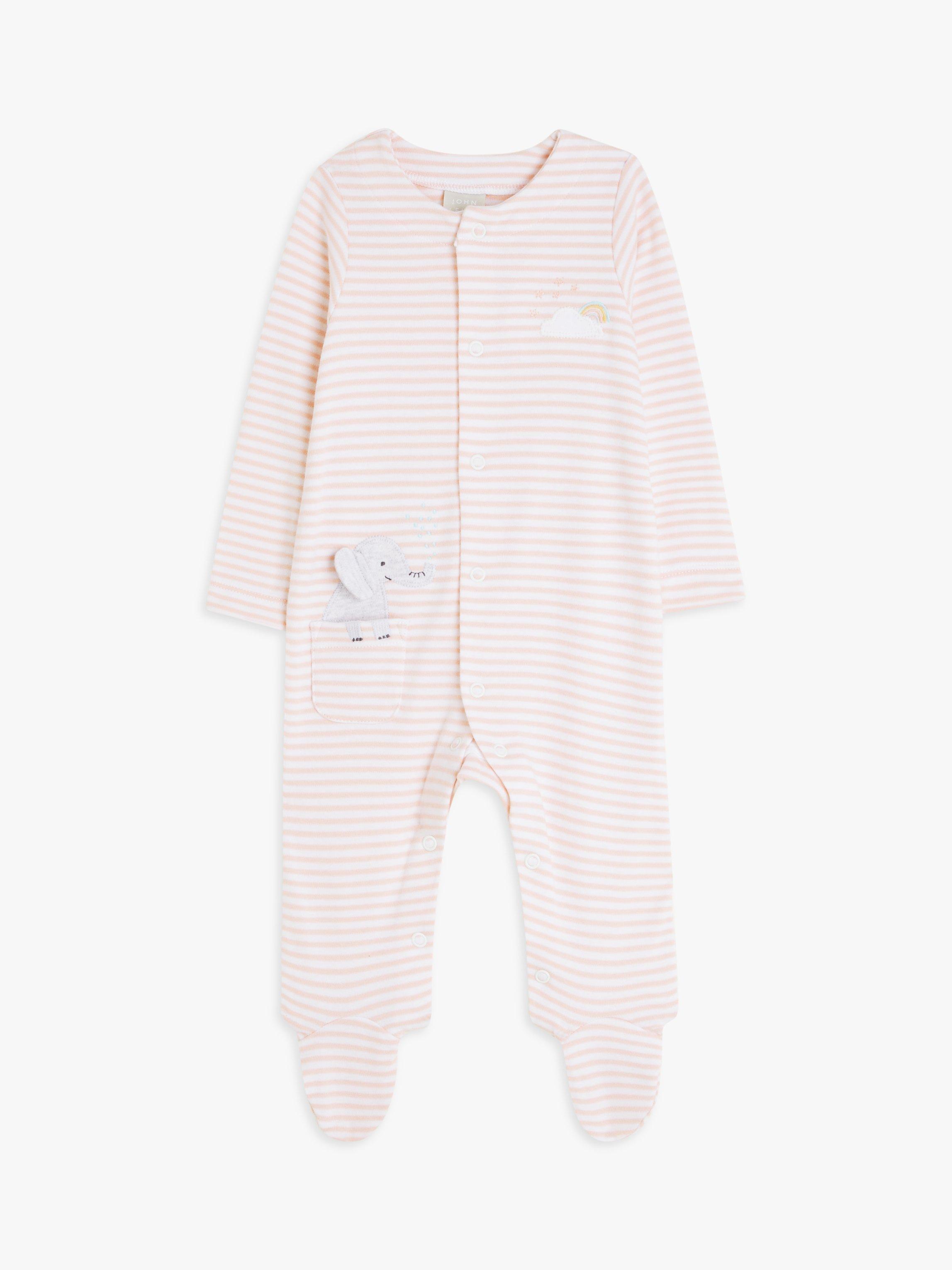 John Lewis Baby Elephant Stripe Bodysuit, Pink/Multi, Tiny Baby