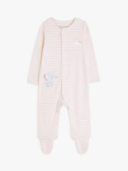 John Lewis Baby Elephant Stripe Bodysuit, Pink/Multi, Pink/Multi