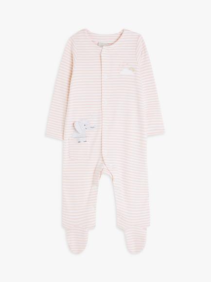 John Lewis Baby Elephant Stripe Bodysuit, Pink/Multi, Pink/Multi