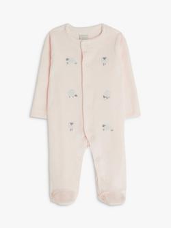John Lewis Baby Sheep Velour Sleepsuit, Pink, Pink