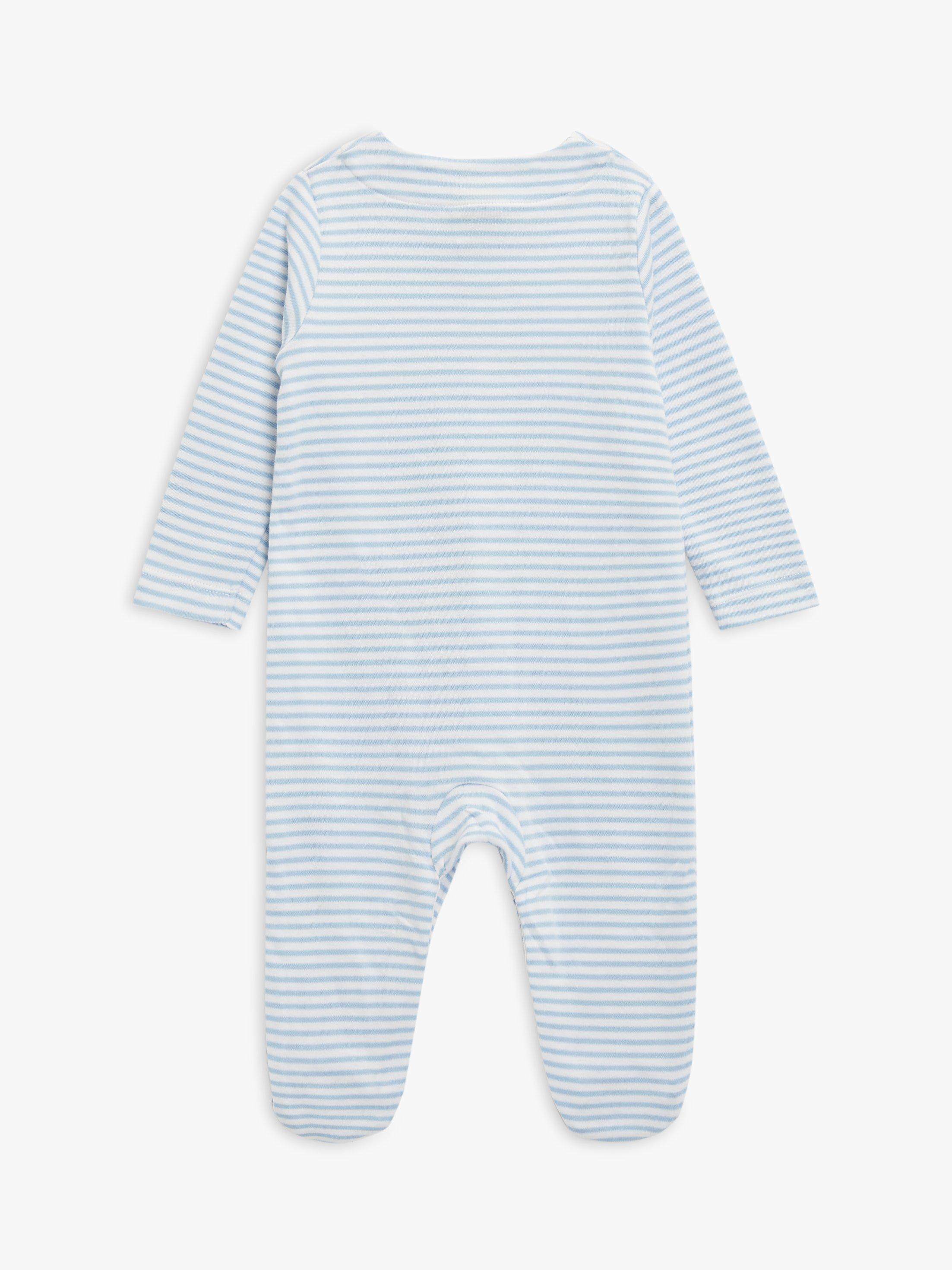 Product image 2 of 3, which shows John Lewis Baby Elephant Stripe Sleepsuit, Blue/Multi, Tiny Baby