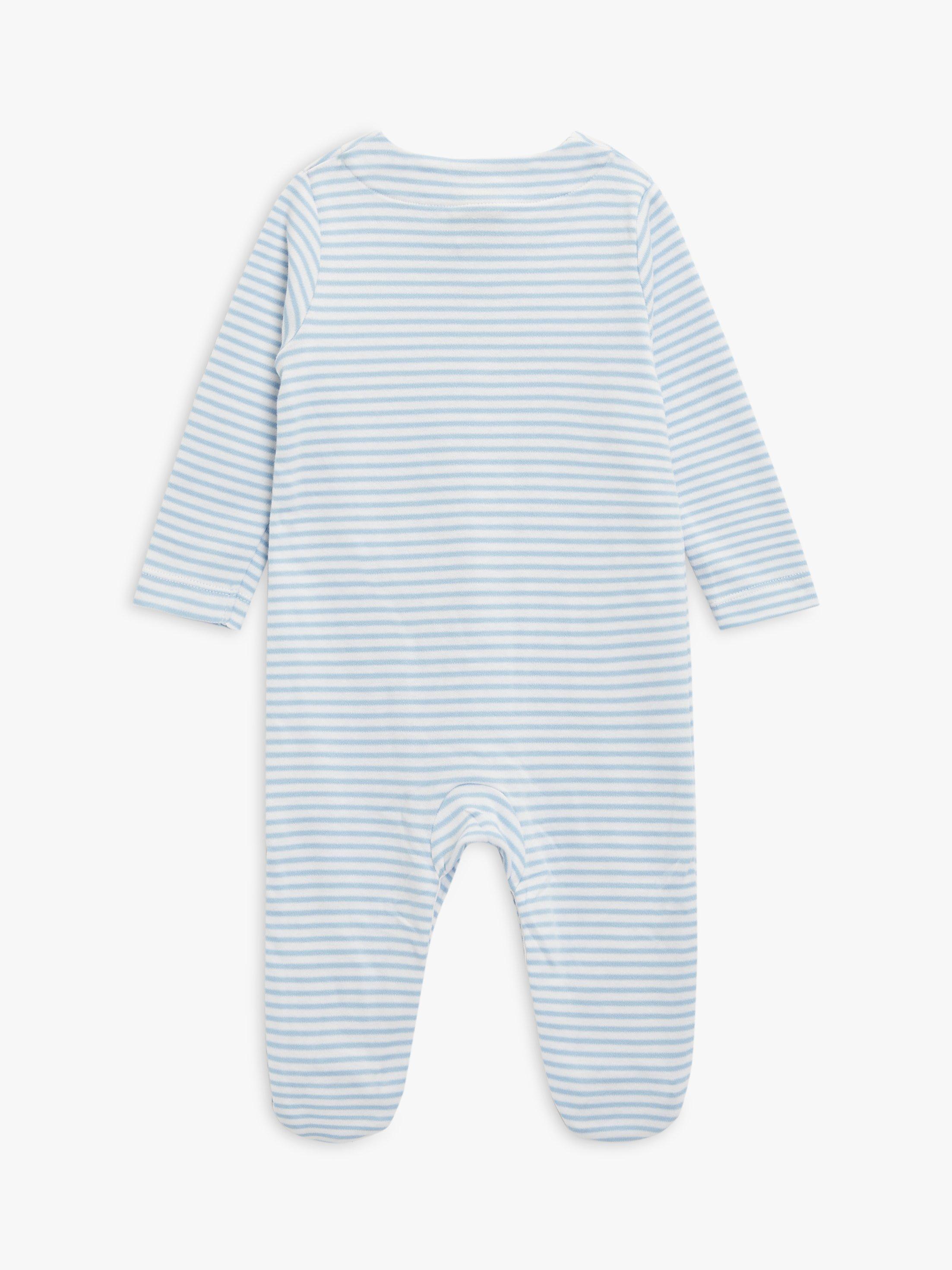 John Lewis Baby Elephant Stripe Sleepsuit, Blue/Multi, Tiny Baby