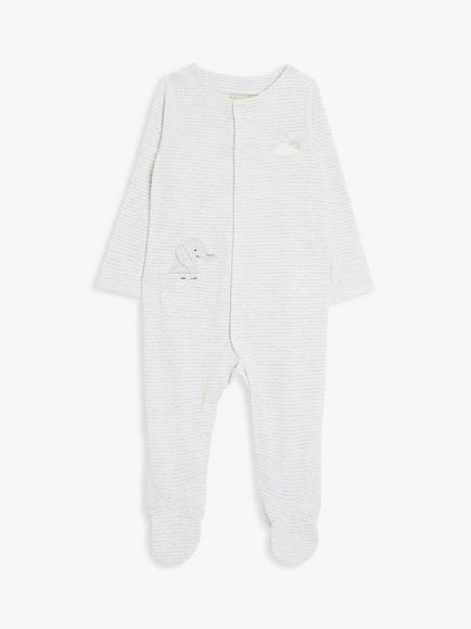 John Lewis Baby Striped Elephant Sleepsuit, Grey/Multi, Grey/Multi