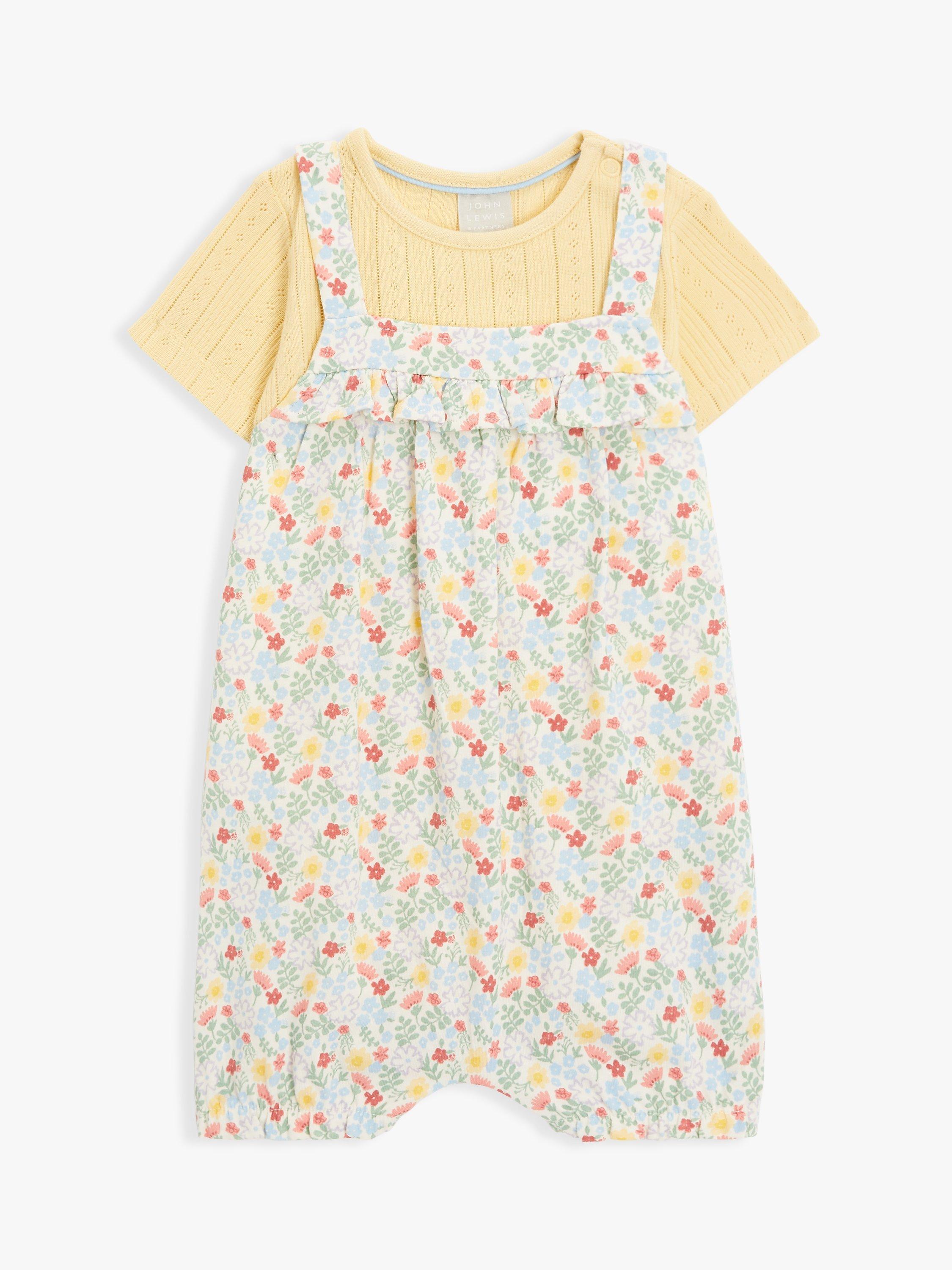 John Lewis Baby Pointelle Bodysuit & Floral Dungaree Set
