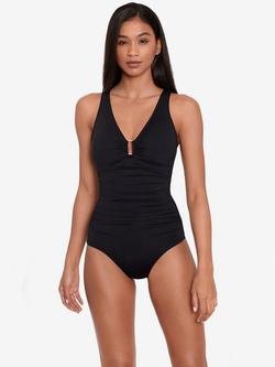 Lauren Ralph Lauren Ring Front Underwired Shaping Swimsuit, Black, Black