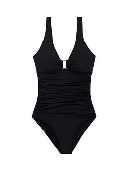 Lauren Ralph Lauren Ring Front Underwired Shaping Swimsuit, Black - view 2, Black