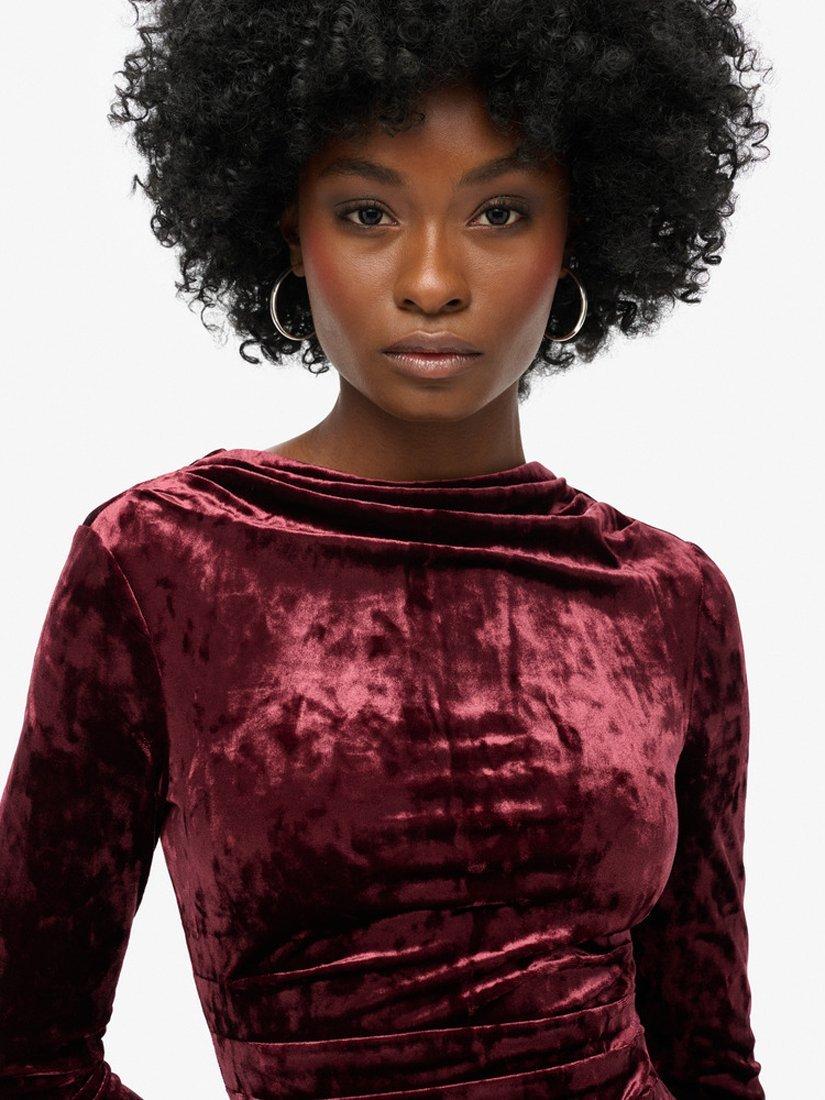 Product image 3 of 5, which shows Superdry Velvet Long Sleeve Mini Dress, Maroon Crush, 6
