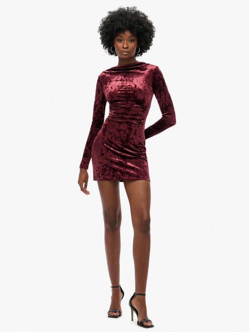 Product image 4 of 5, which shows Superdry Velvet Long Sleeve Mini Dress, Maroon Crush, 6