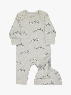 From Babies with Love Love Script Baby Grow, Hat & Muslin Shawl Gift Set, Grey - view 2, Grey