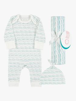 From Babies with Love Waves of Joy Babygrow, Hat & Muslin Swaddling Wrap Gift Set, Neutral
