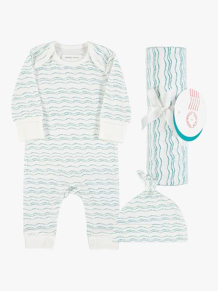 From Babies with Love Waves of Joy Babygrow, Hat & Muslin Swaddling Wrap Gift Set, Neutral