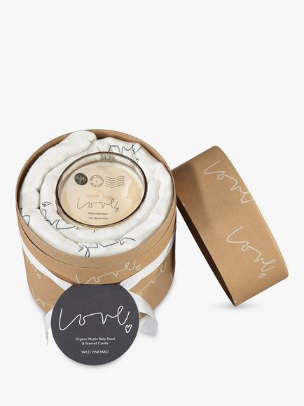 From Babies with Love Love Baby Shawl & Luxury Candle Gift Set, Natural, 