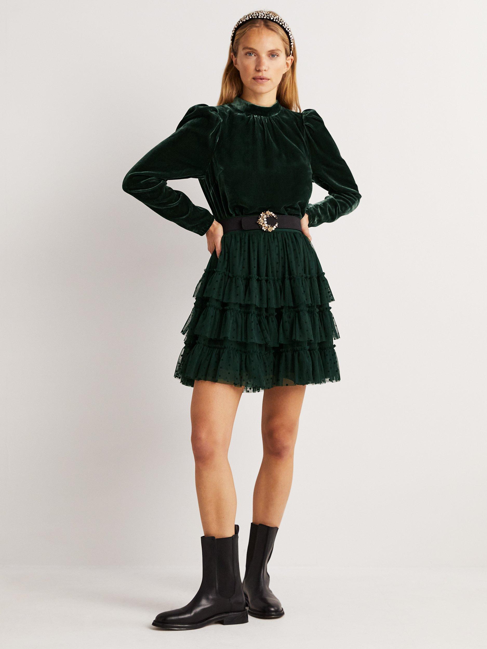 Boden Velvet Puff Sleeve Top, Onyx Green