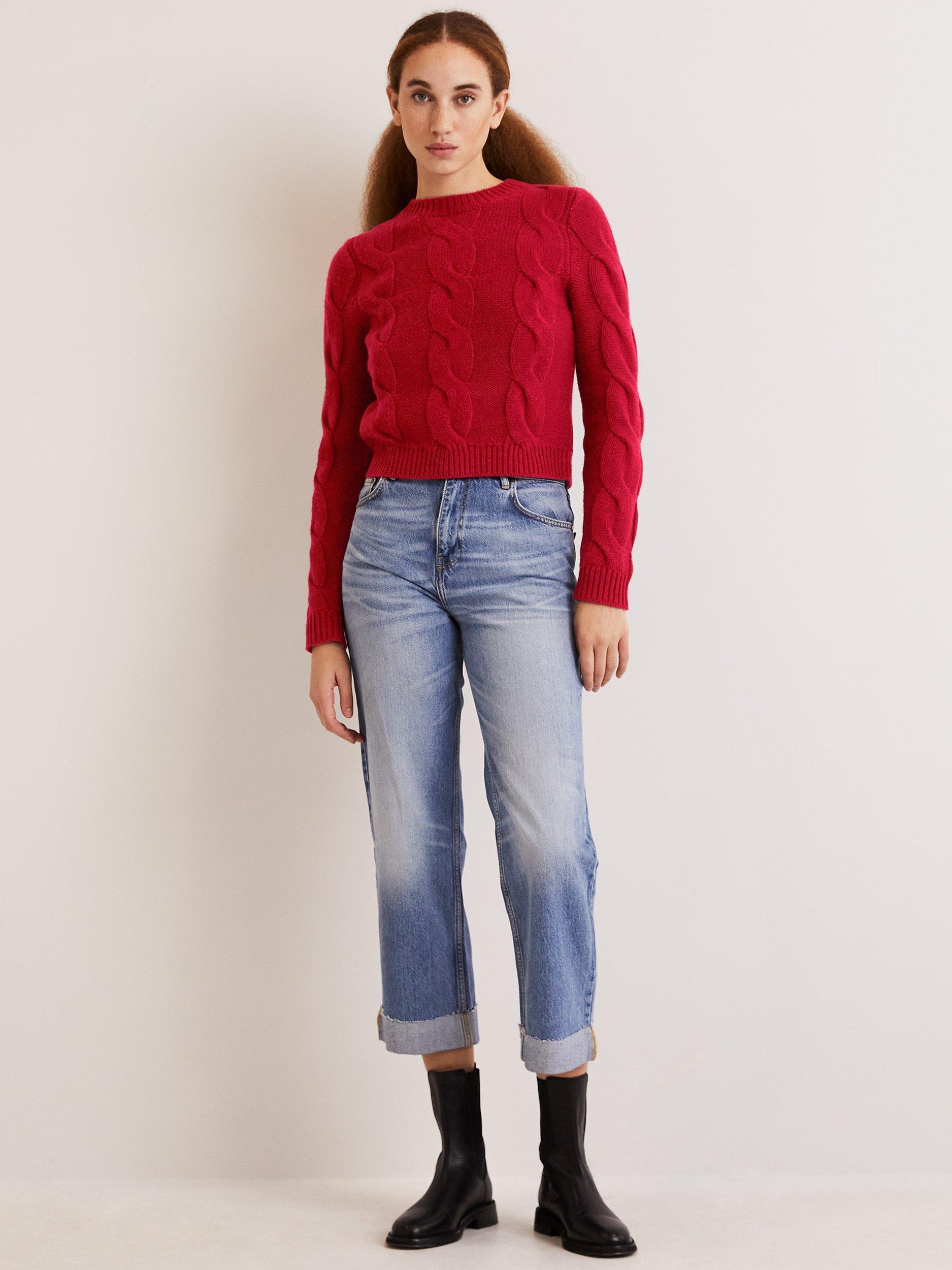 Boden Chunky Cable Knit Wool Blend Jumper, Russet Red, 18