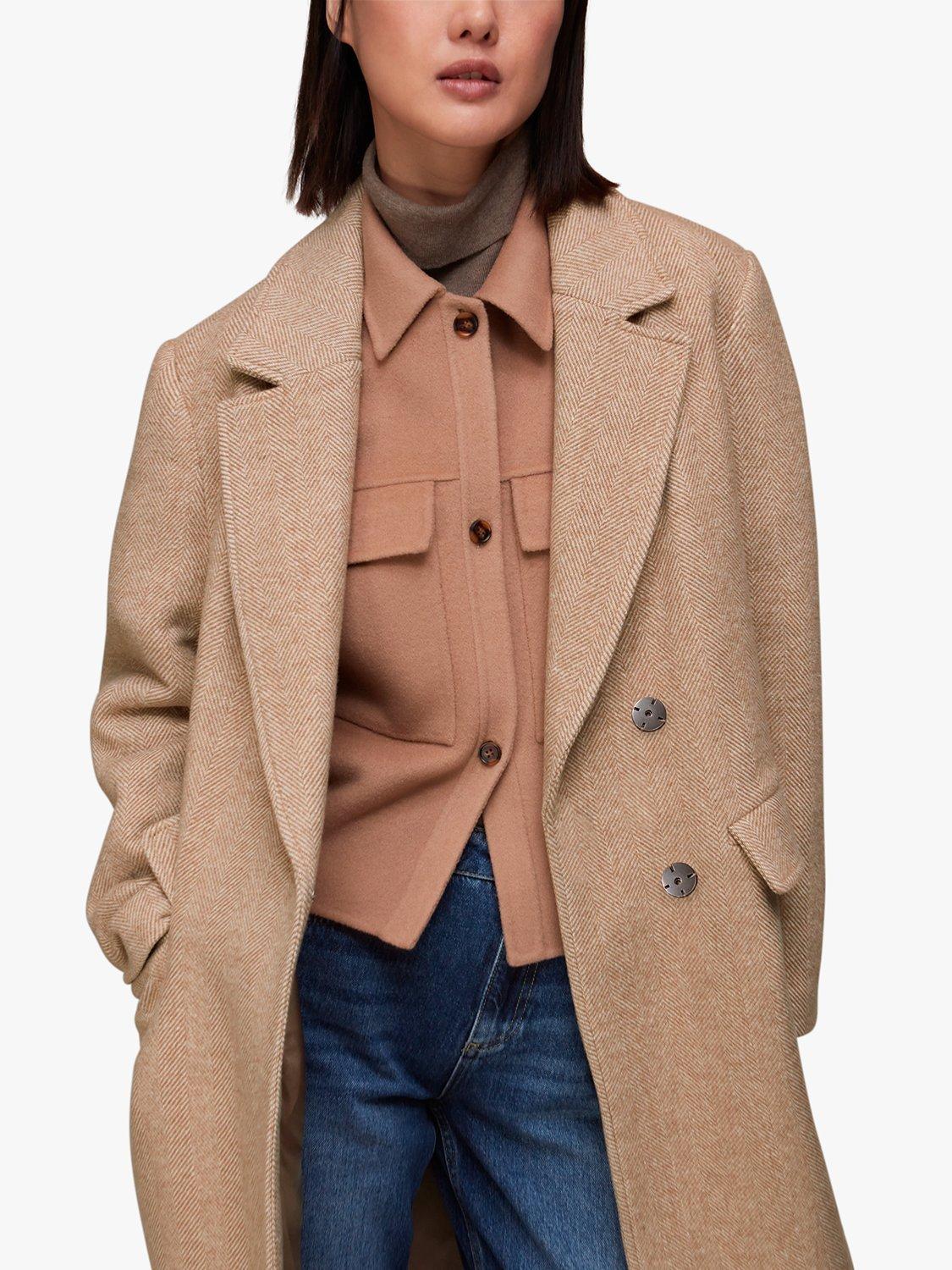 Whistles Herringbone Smart Coat, Oatmeal