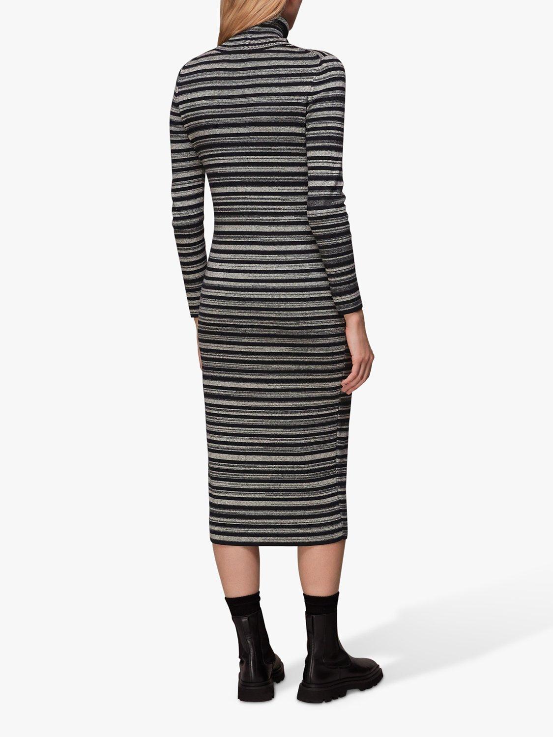 Product image 2 of 6, which shows Whistles Organic Cotton Blend Stripe Midi Dress, Black/Multi, 8