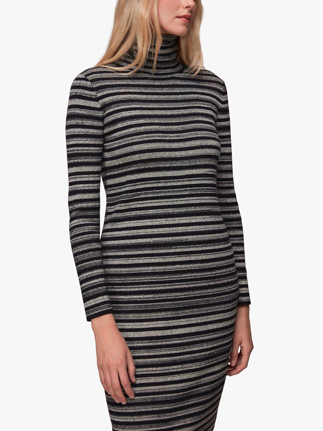 Product image 5 of 6, which shows Whistles Organic Cotton Blend Stripe Midi Dress, Black/Multi, 8