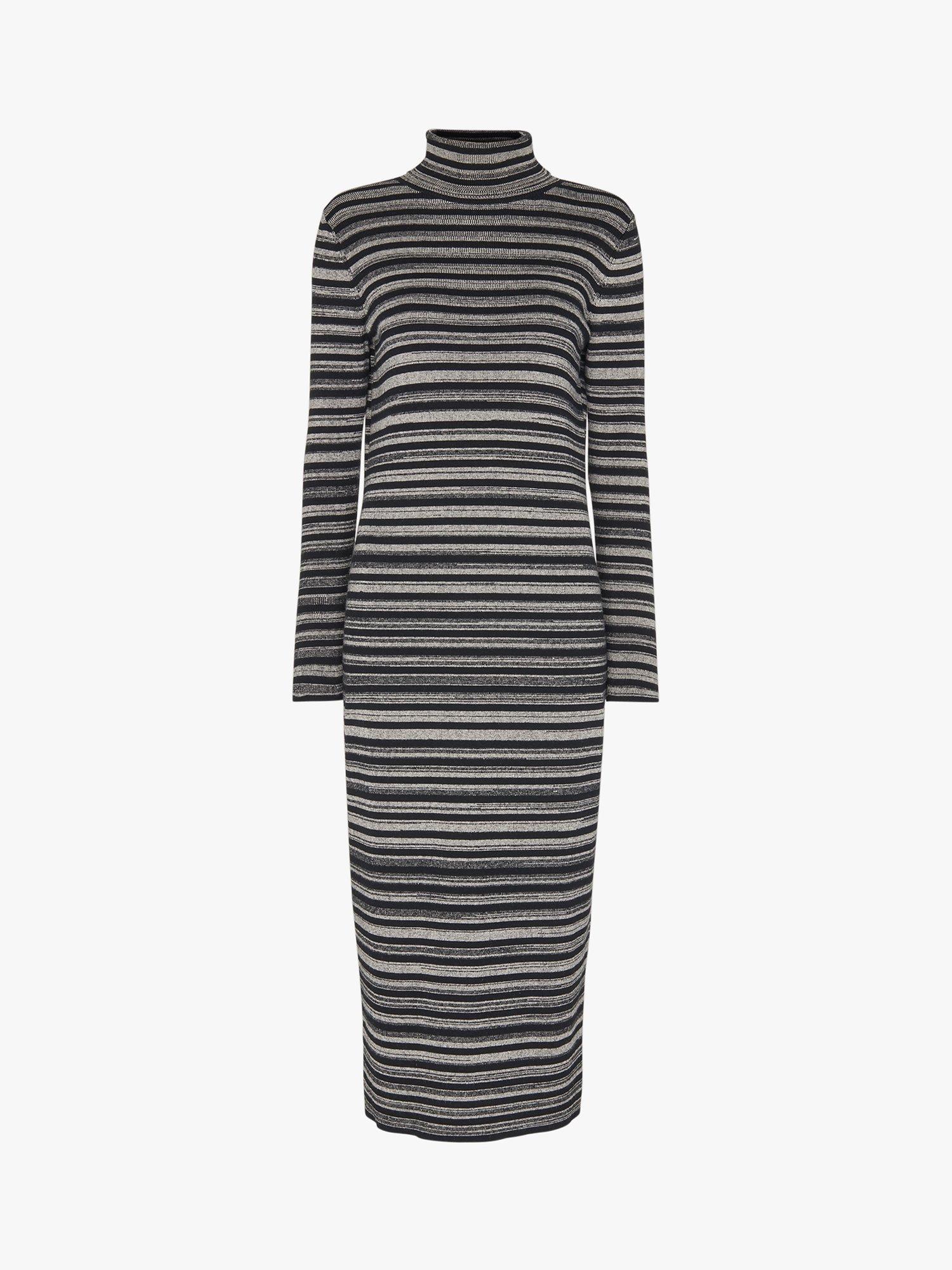 Product image 6 of 6, which shows Whistles Organic Cotton Blend Stripe Midi Dress, Black/Multi, 8