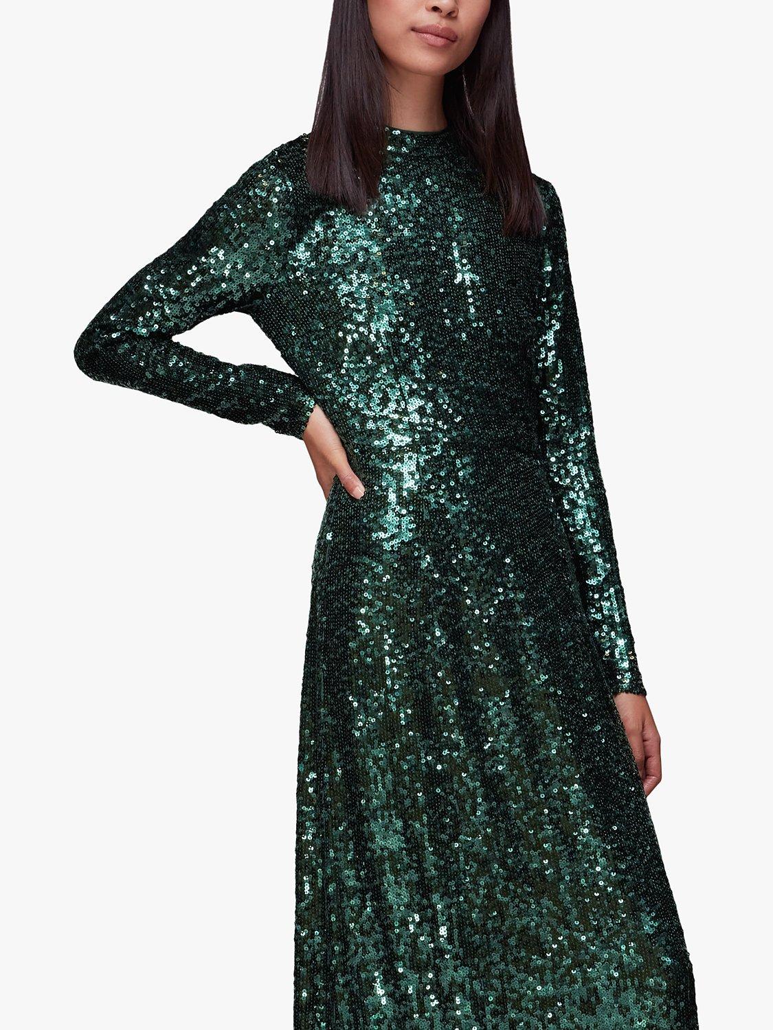 Whistles Sequin Midi Dress, Dark Green