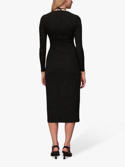Whistles Jersey Sparkle Tie Neck Dress, Black - view 2, Black