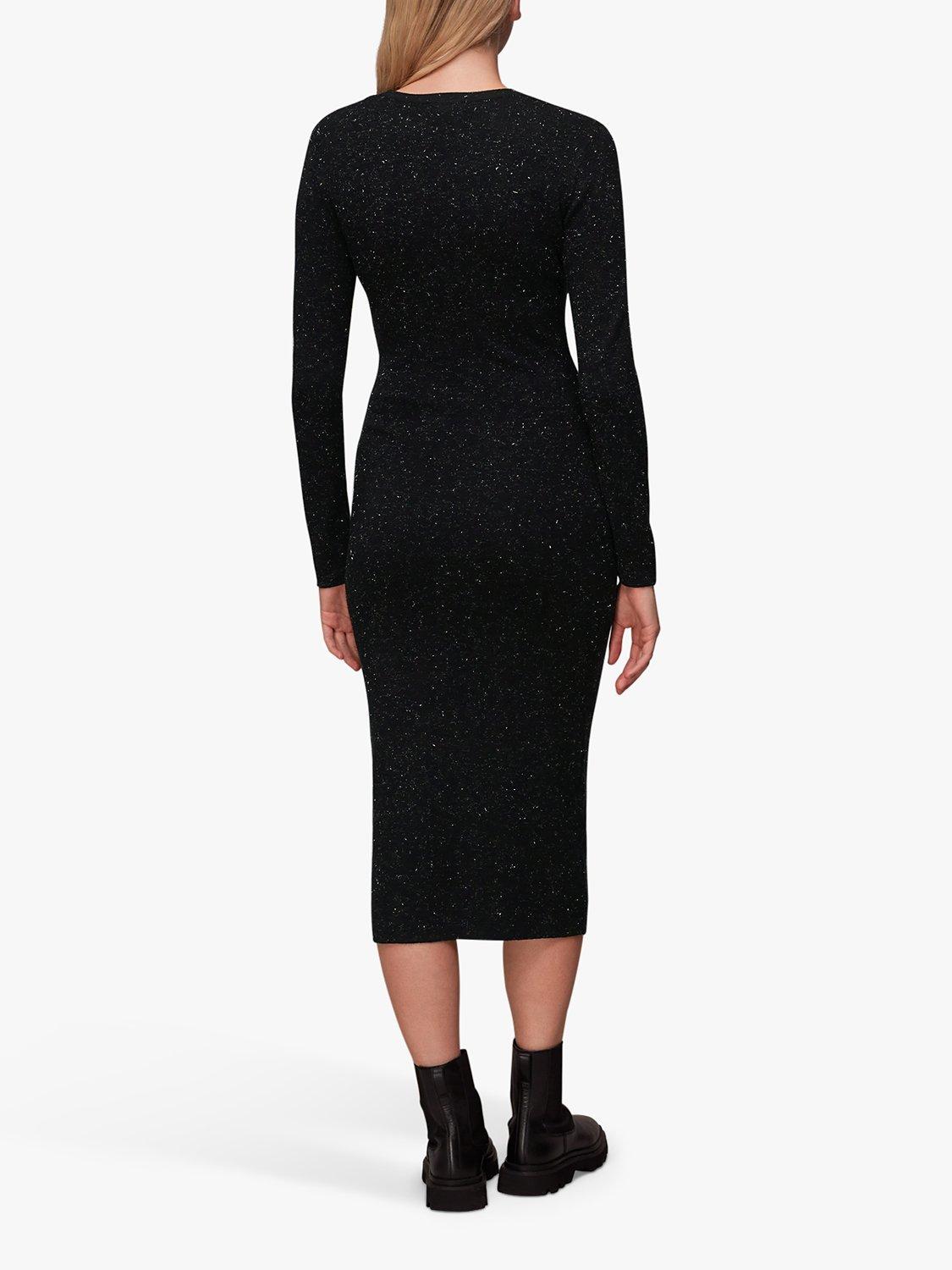 Product image 2 of 7, which shows Whistles Annie Sparkle Knitted Dress, Black, 6