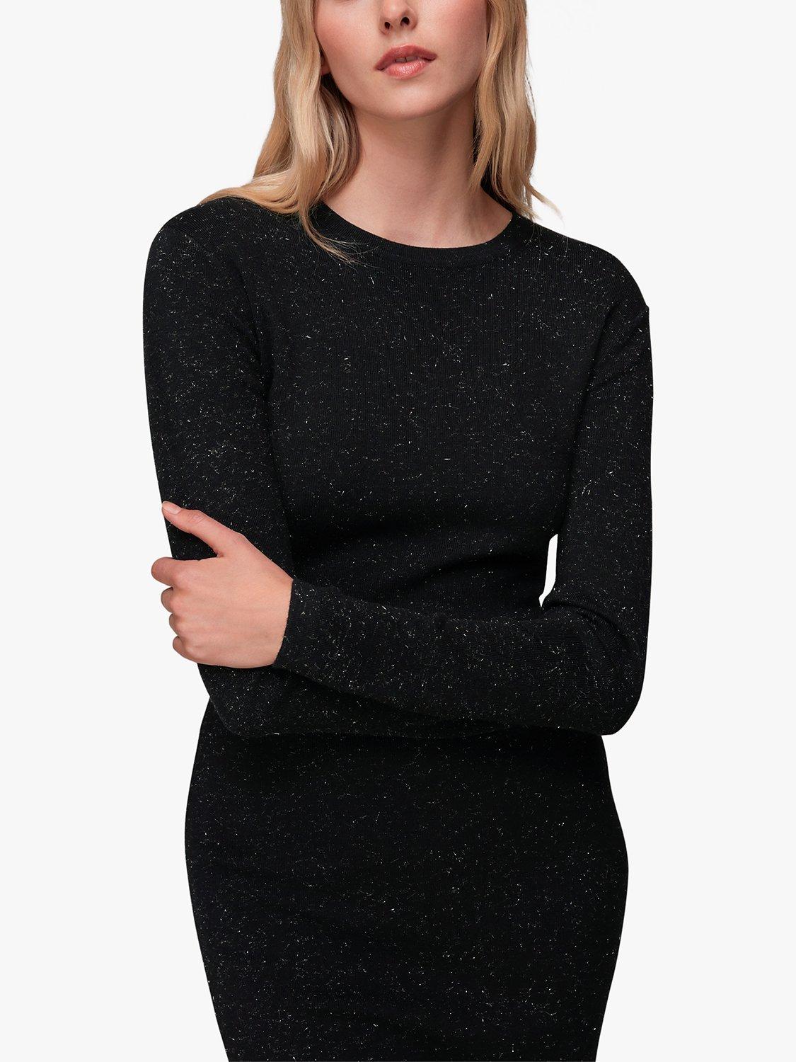 Product image 3 of 7, which shows Whistles Annie Sparkle Knitted Dress, Black, 6