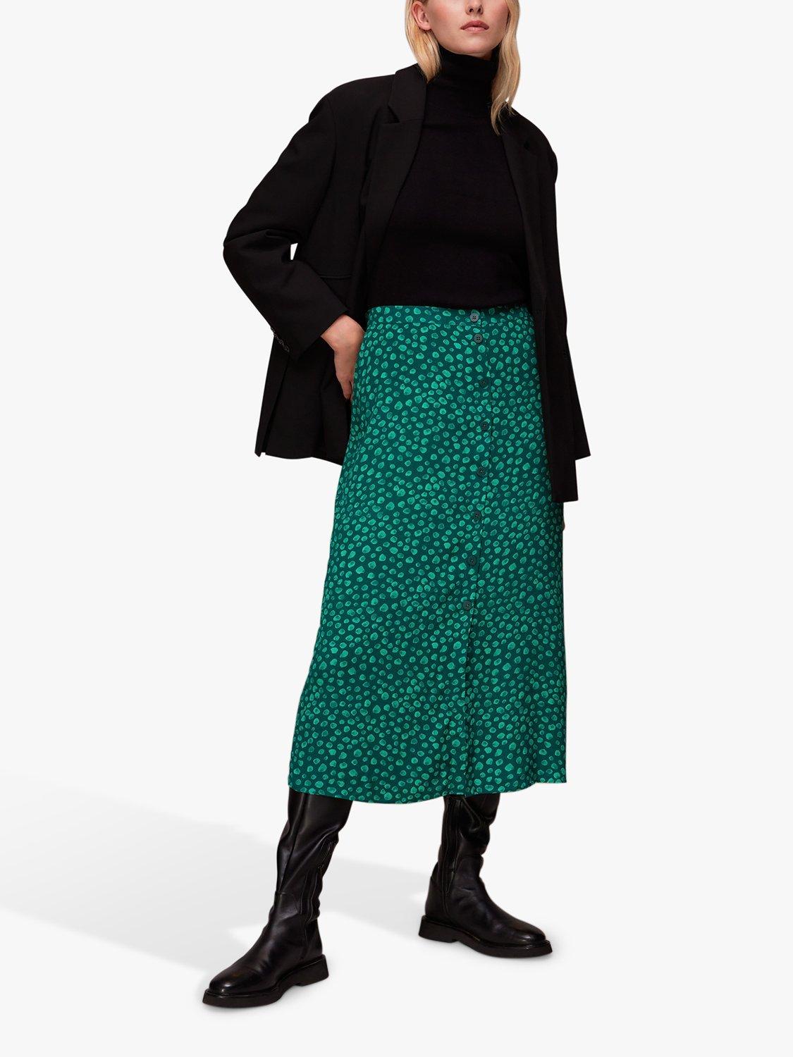 Whistles Lava Spot Button Through Skirt, Green/Multi