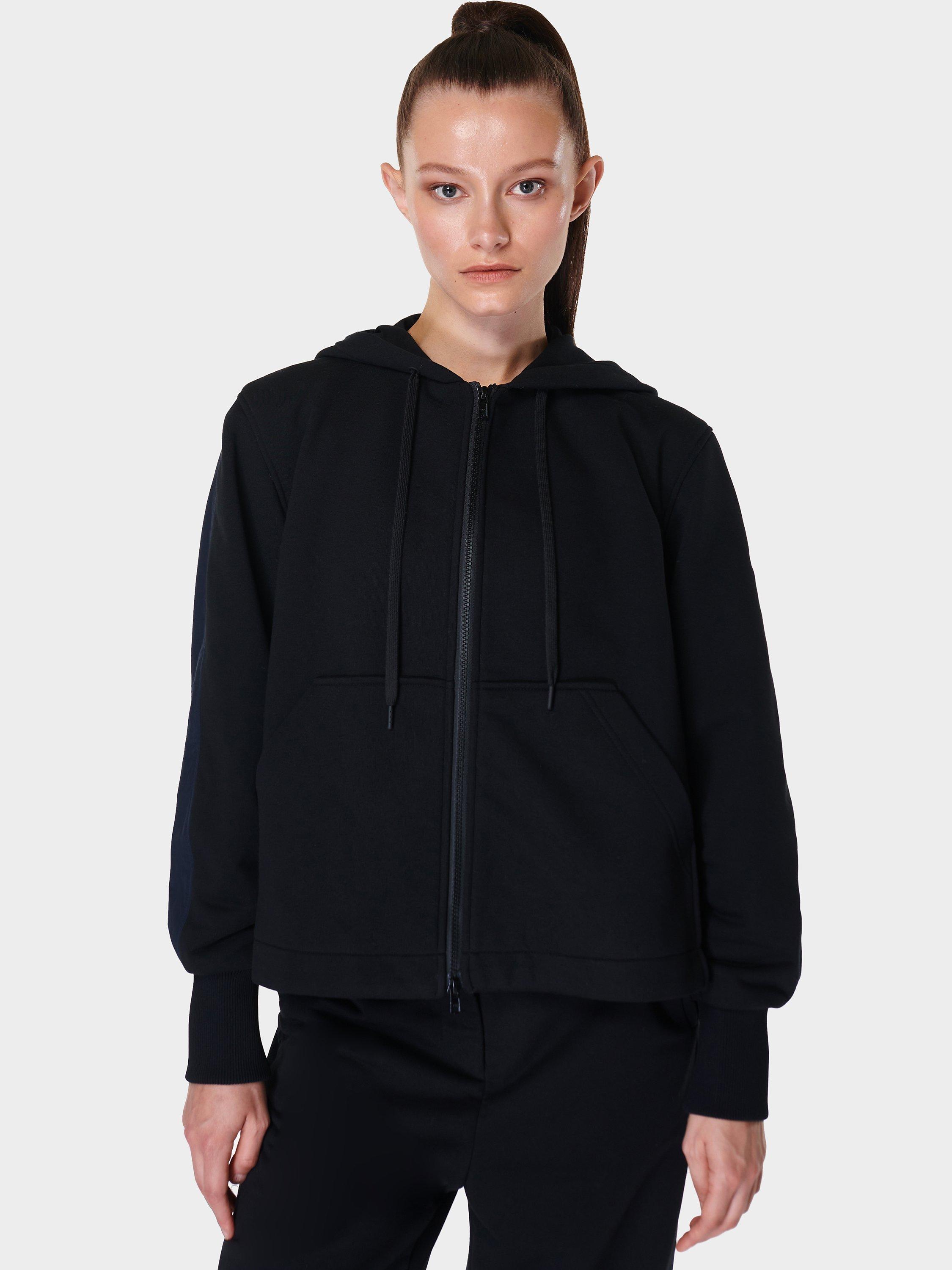 Sweaty Betty Riley Swing Back Zip Through Hooded Top, Black