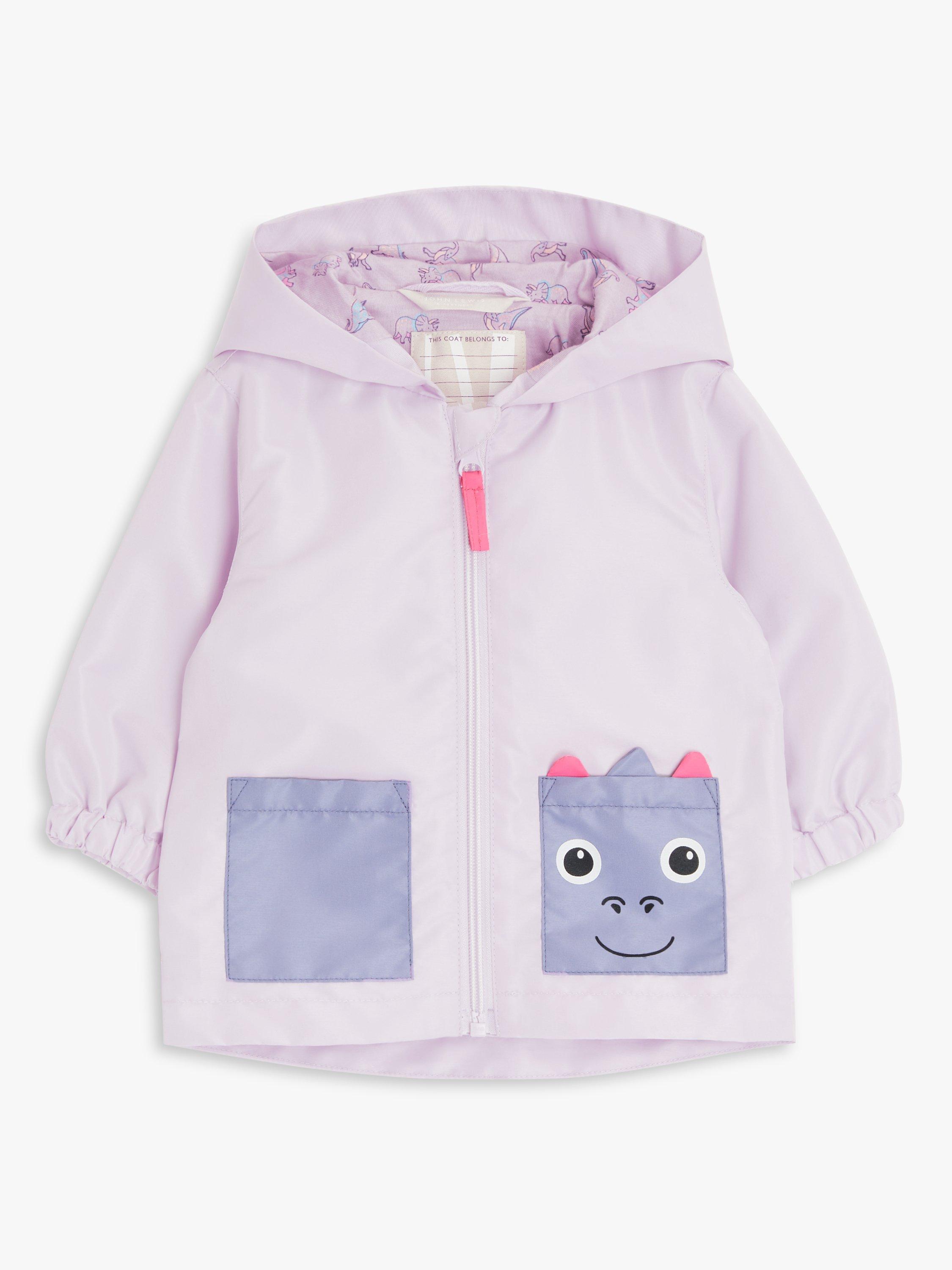 John Lewis Baby Dinosaur Windbreaker Rain Mac Jacket, Lilac