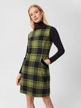 Hobbs Amaris Wool Check Mini Shift Dress, Green/Navy