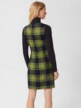 Hobbs Amaris Wool Check Mini Shift Dress, Green/Navy