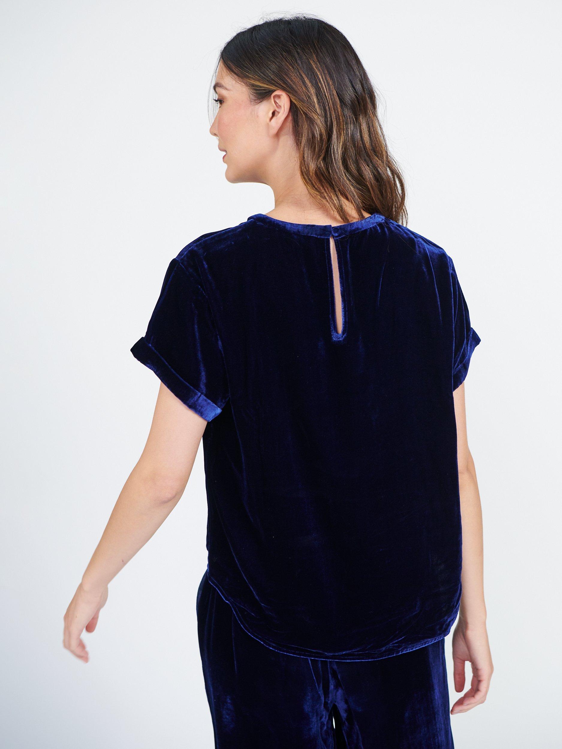 NRBY Orla Silk Blend Velvet Top, Navy, S