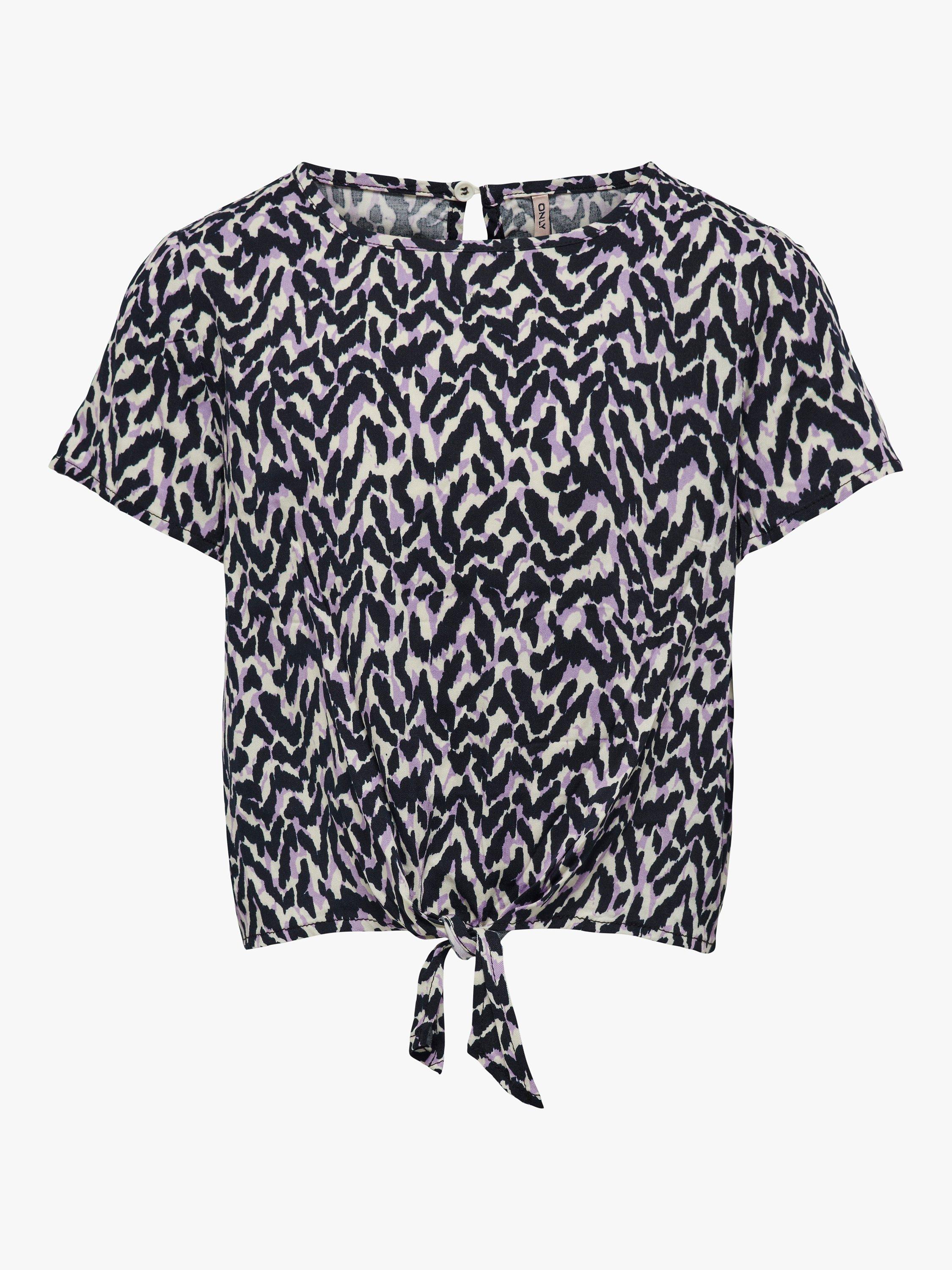 ONLY Kids' Kogscarlett Knot Detail Crop Knot Top, Tofu Maritime Navy