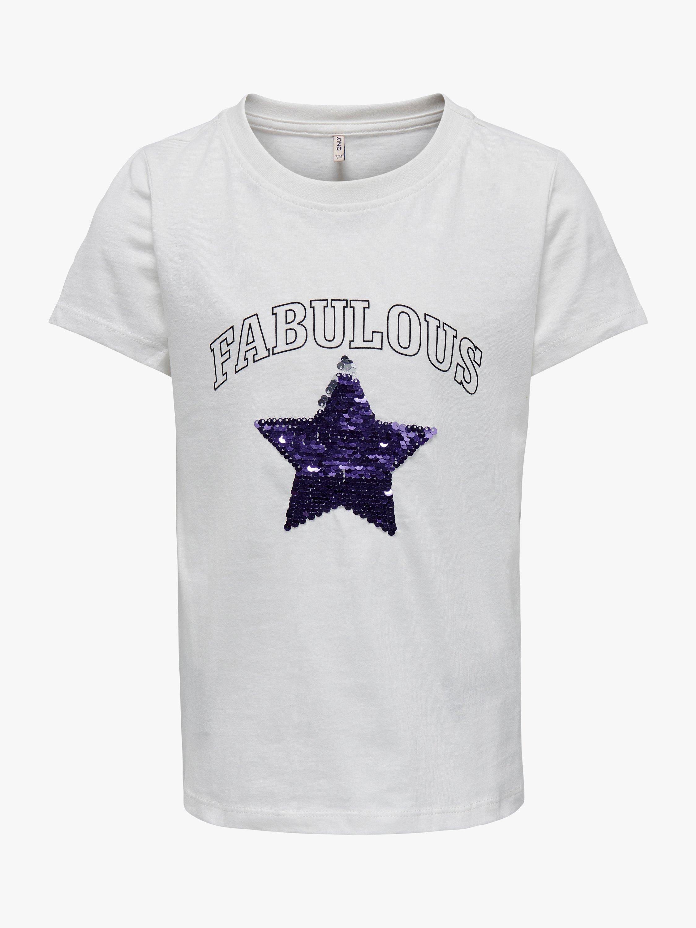 ONLY Kids' Koganni Star Sequin Tee, Cloud Dancer