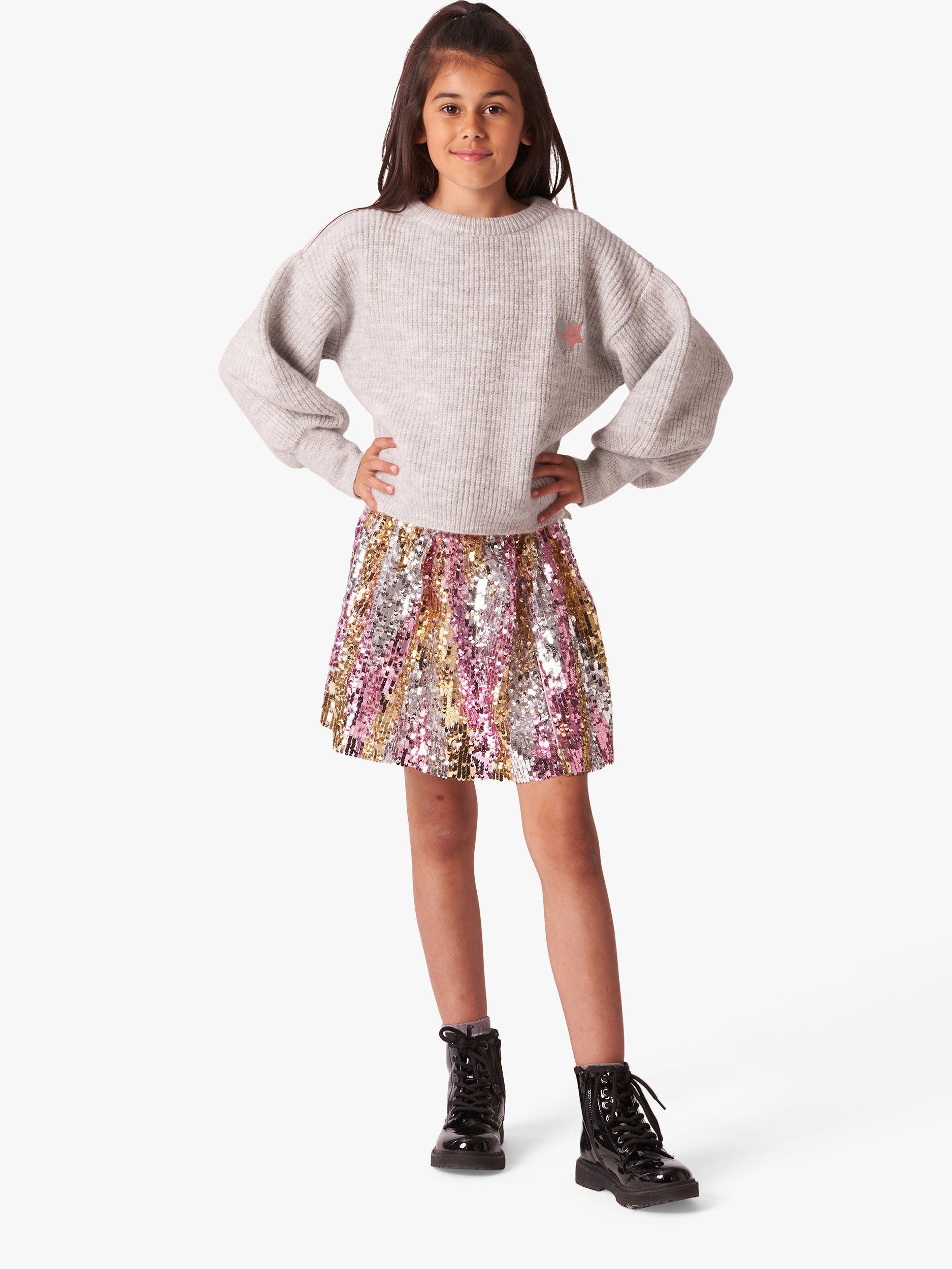 Angel & Rocket Kids' Cara Relaxed Fit Jumper, Pink/Grey Marl