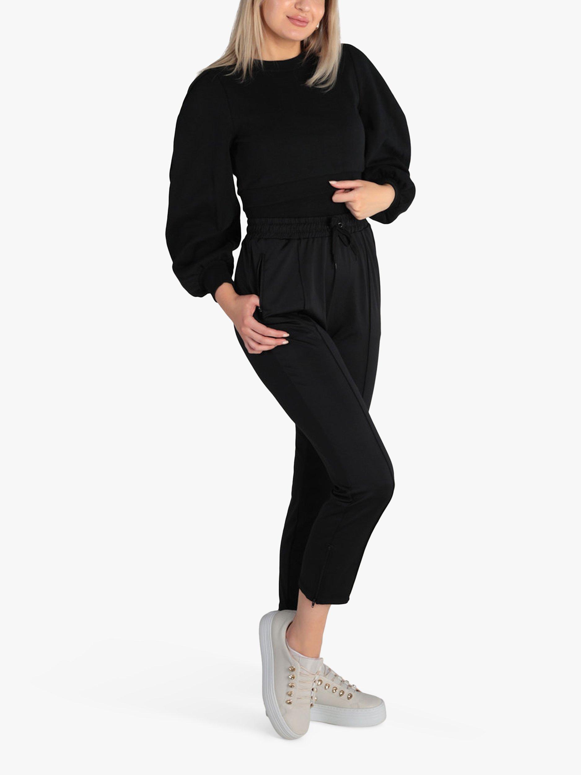 Product image 1 of 4, which shows Closet London Cropped Puff Sleeve Sweatshirt, Black, 8