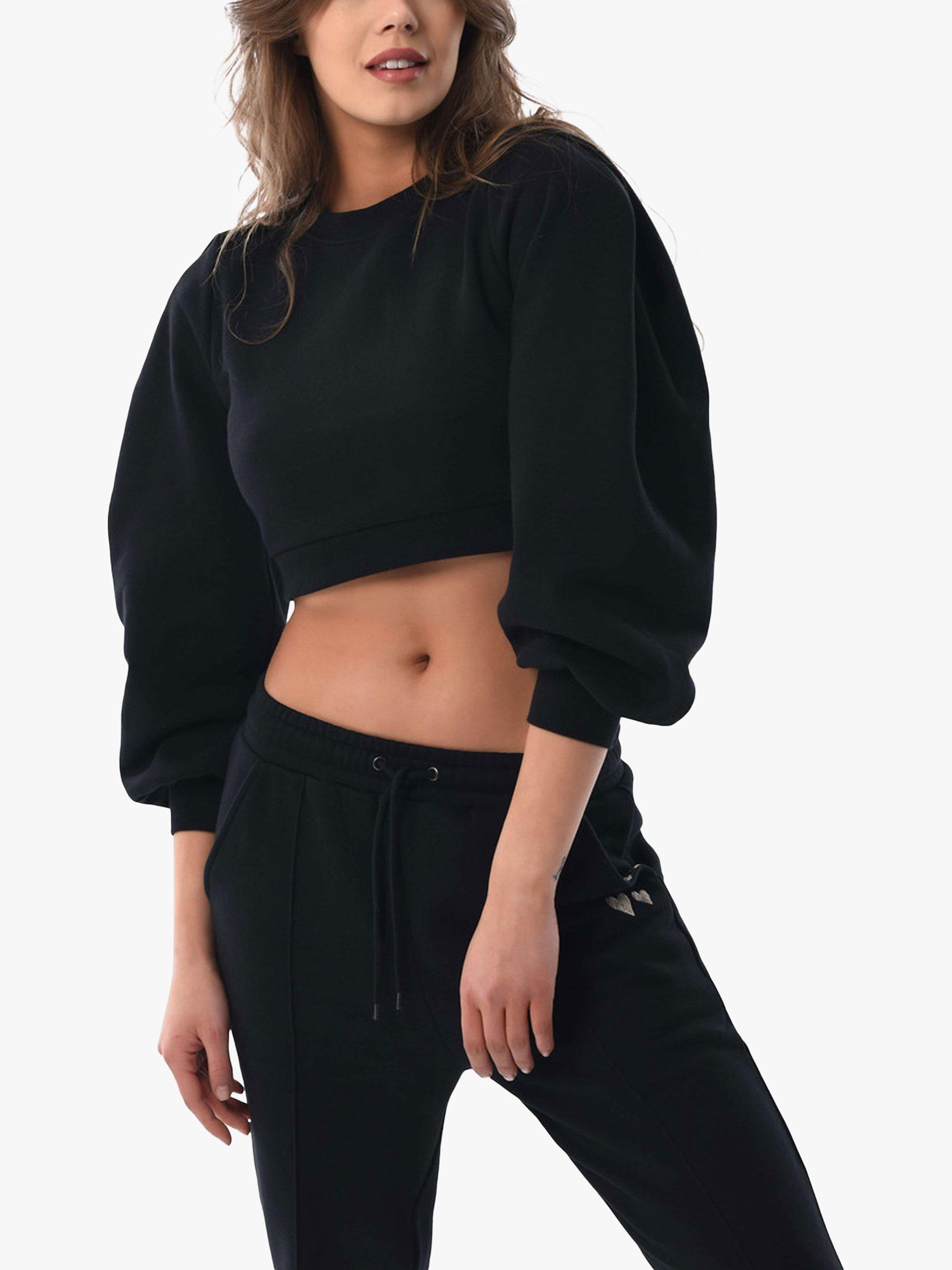 Product image 2 of 4, which shows Closet London Cropped Puff Sleeve Sweatshirt, Black, 8