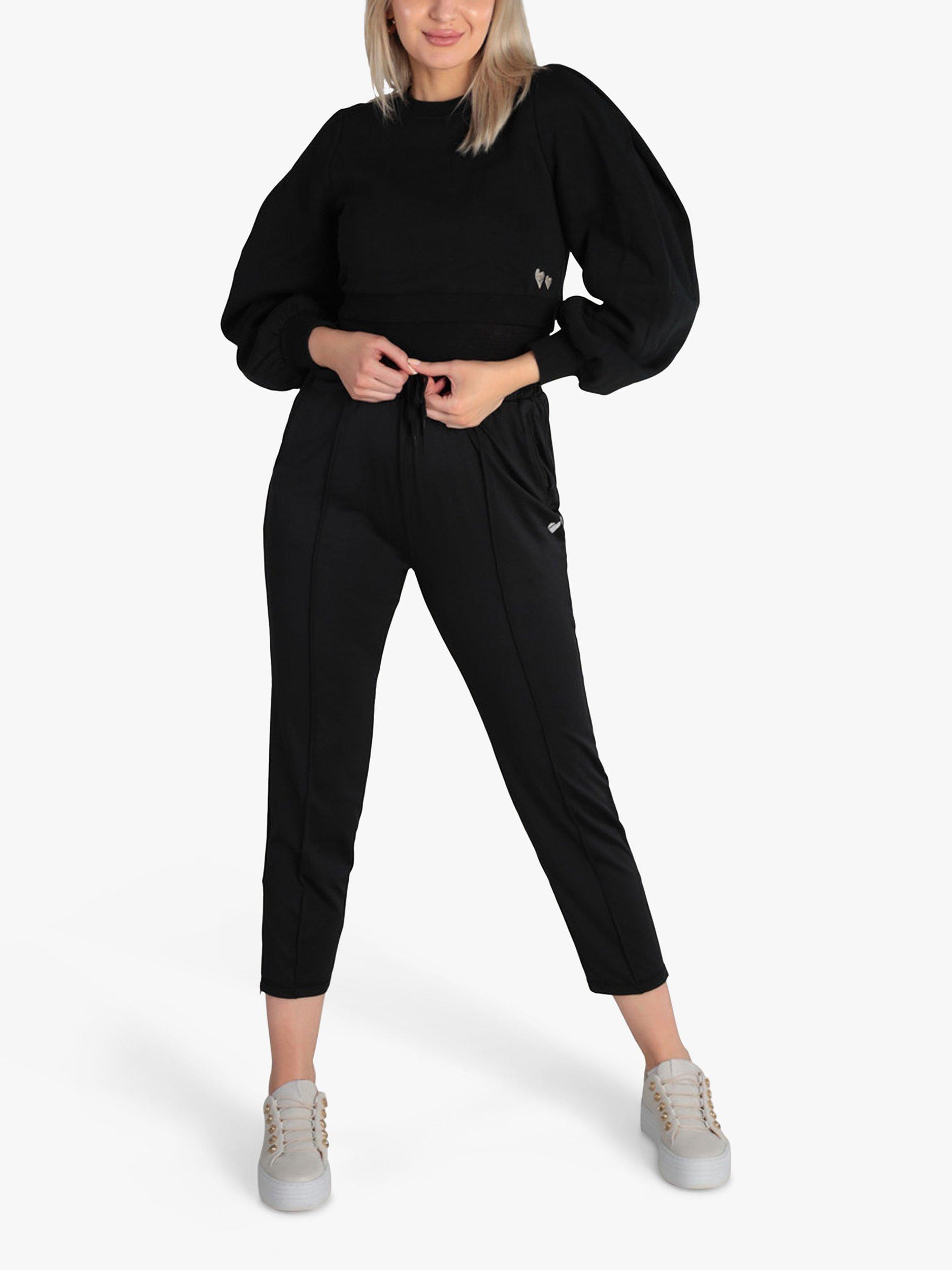 Product image 3 of 4, which shows Closet London Cropped Puff Sleeve Sweatshirt, Black, 8