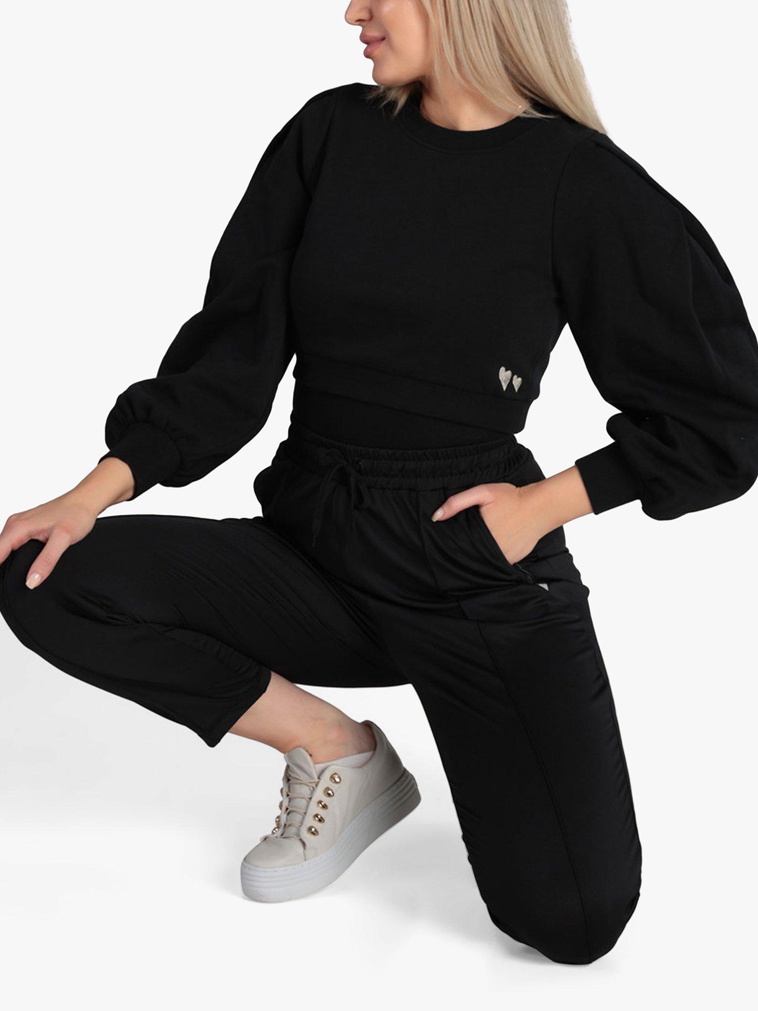Product image 4 of 4, which shows Closet London Cropped Puff Sleeve Sweatshirt, Black, 8