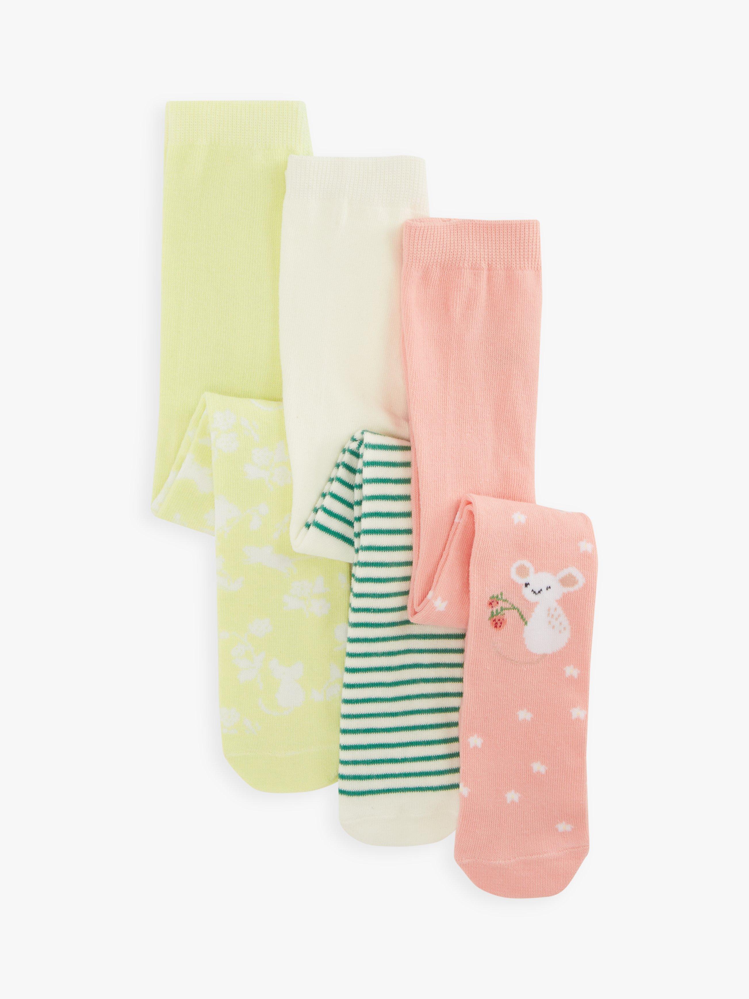 John Lewis Baby Organic Cotton Rich Mouse, Stripe & Floral Tights, Pack of 3
