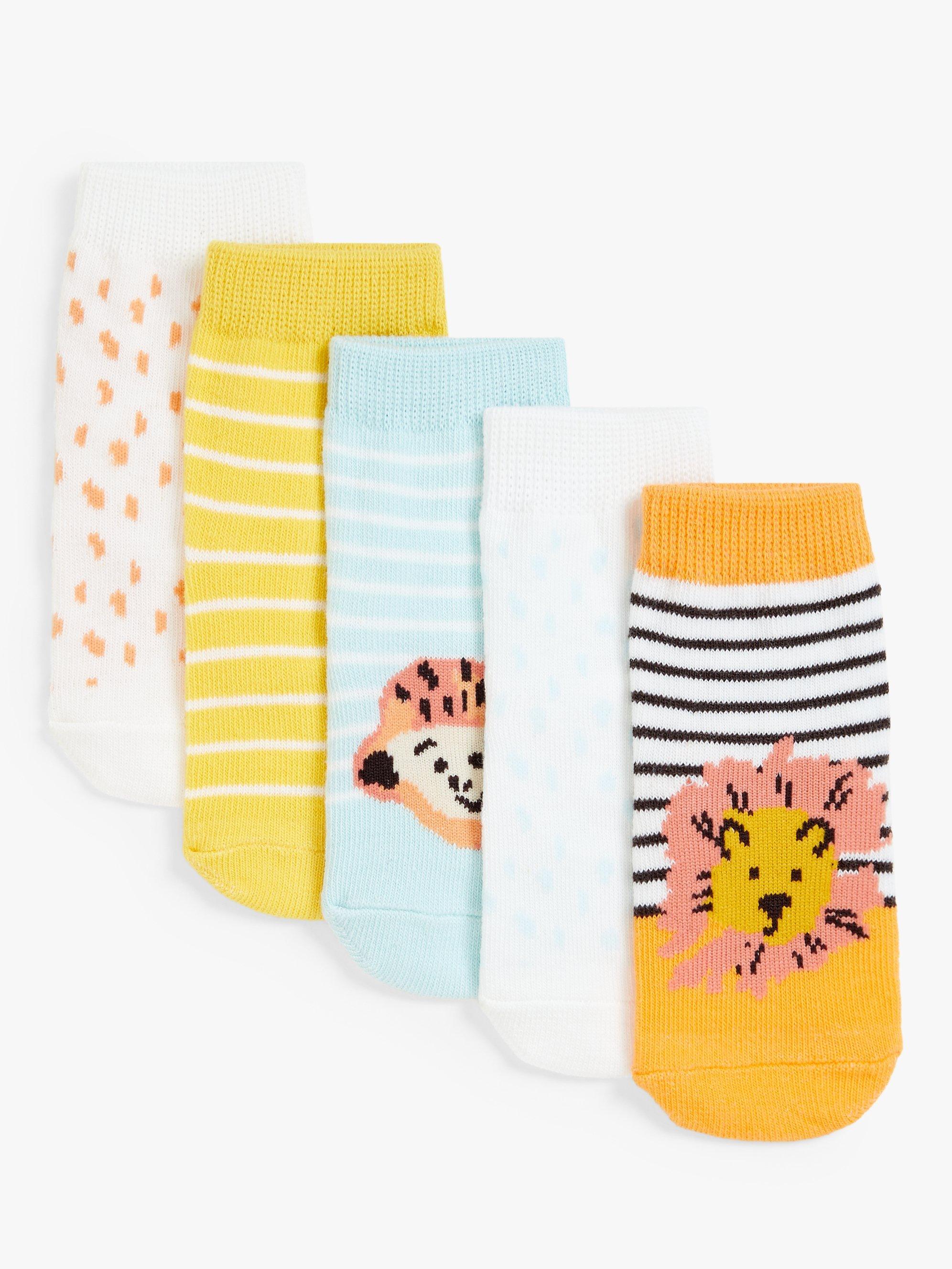 John Lewis Baby Organic Cotton Rich Lion Stripe & Spot Socks, Pack of 5, Multi